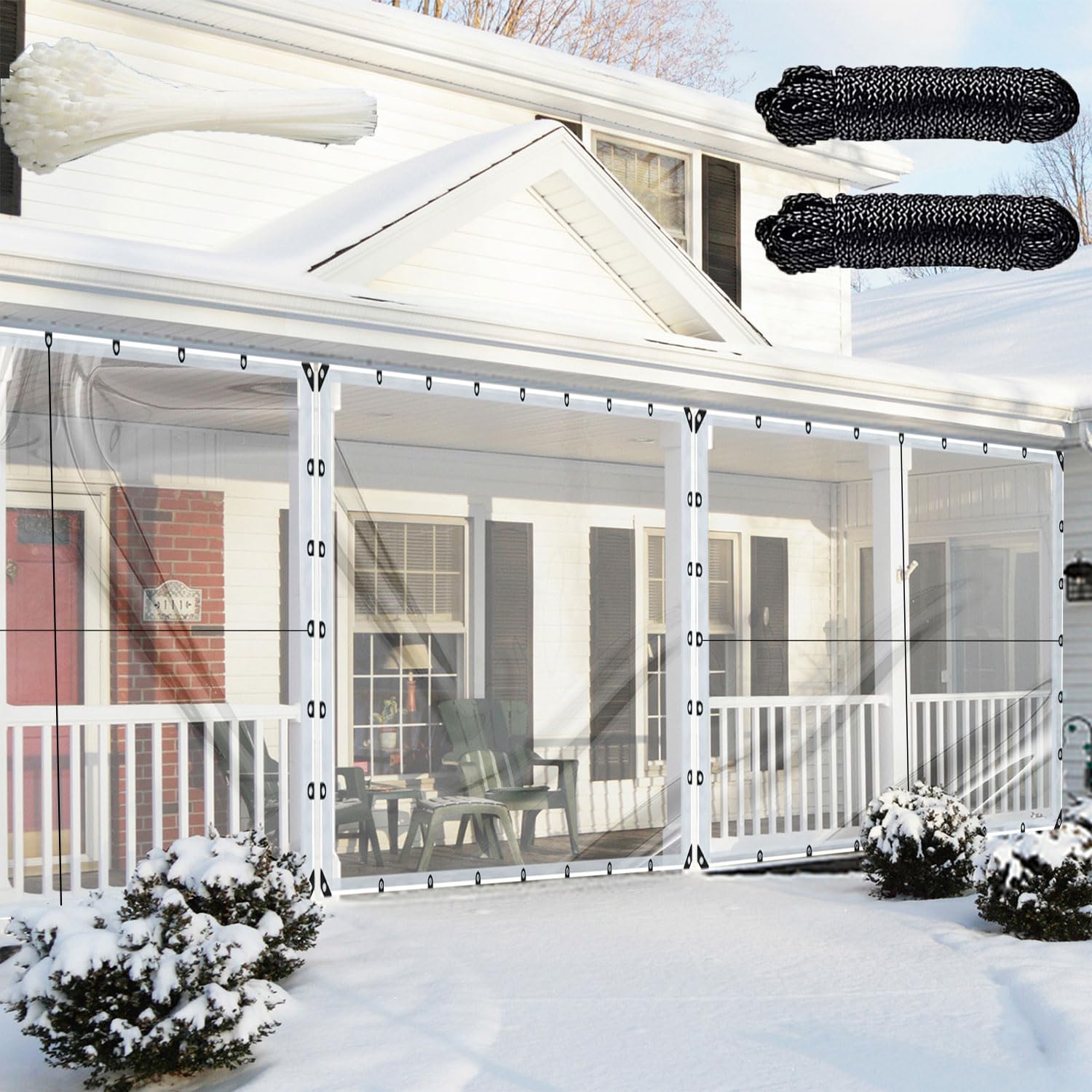 Clear Tarps Heavy Duty Waterproof, 6x20 ft Upgraded Edge Heat Fused Tear Resistant,Clear Tarps with Grommetsfor Patio Fencing,Rain, Wind, Cold, Chicken Coops,and More?Windproof Rope and Tie-Downs?