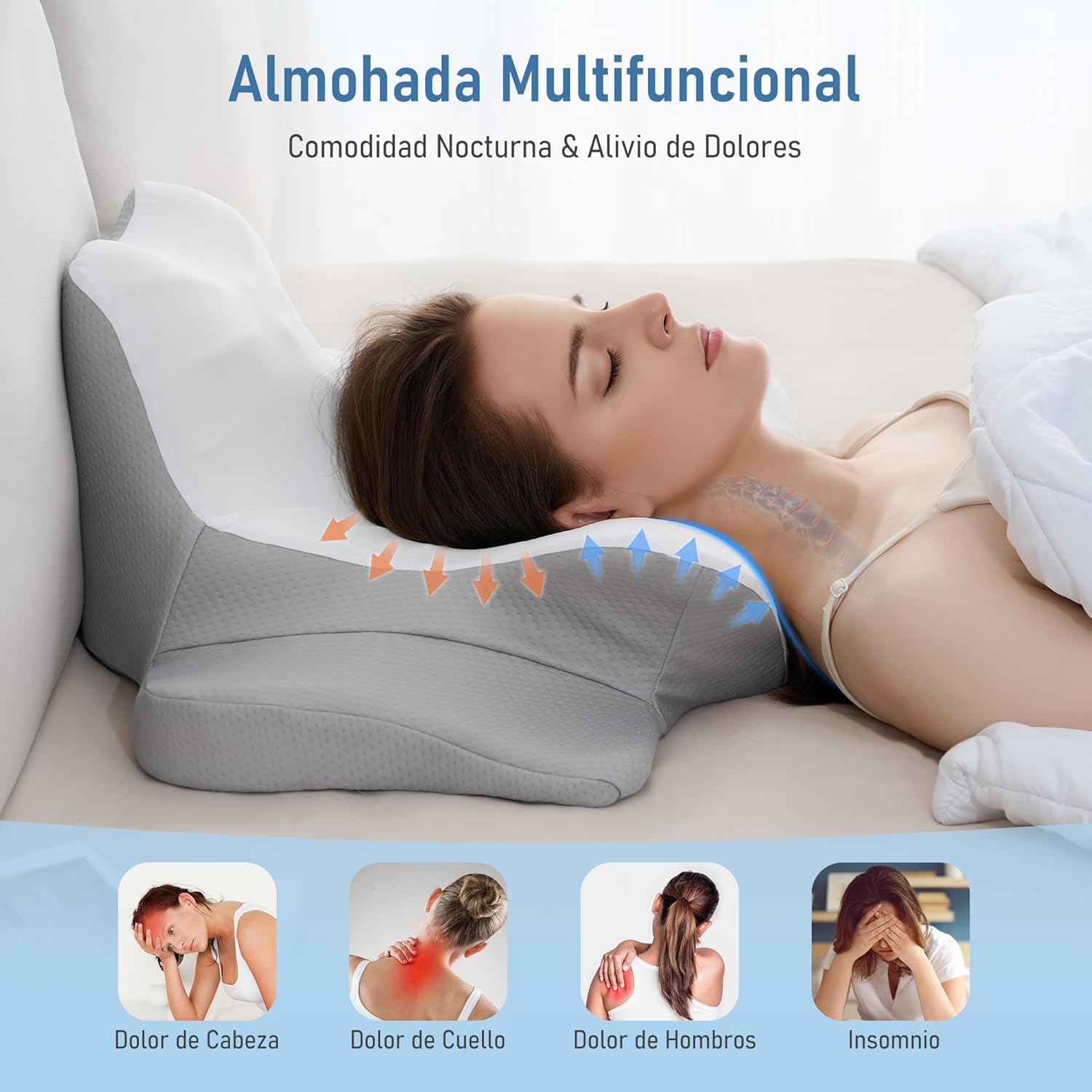 Reading Pillow for Bed,Contour Memory Foam Pillow for Sleeping, Leaning and Lying, Cervical Pillow for Neck Pain Relief, Ergonomic Neck Support Pillow for Side, Back and Stomach Sleeper