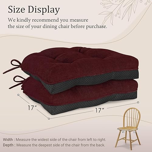 Miniatura 5 de Cojines para sillas de comedor, 17 x 17 pulgadas, antideslizantes, para sillas de cocina con lazos ajustables, cojines de espuma viscoelástica para