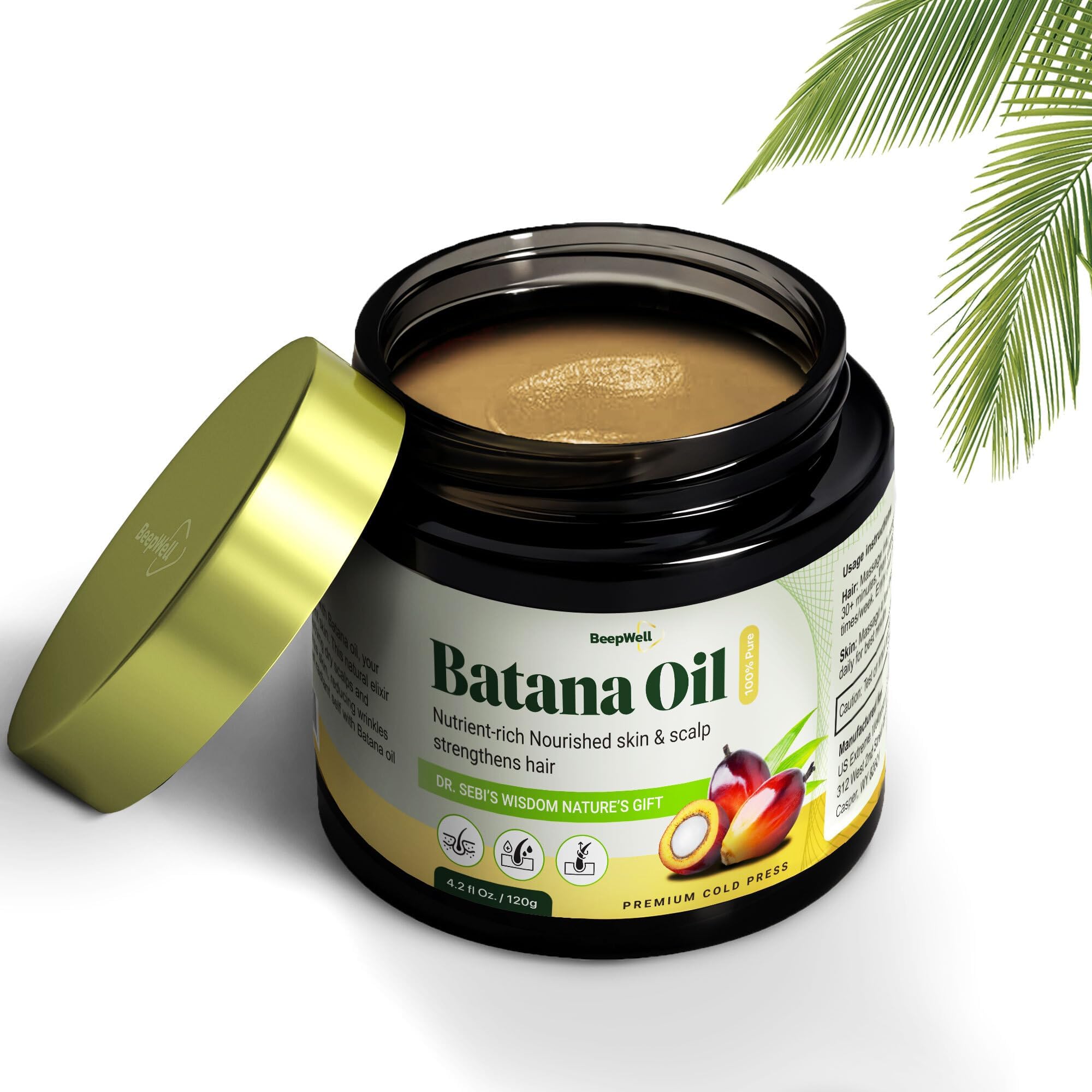BeepWell Batana Oil for Hair Growth, Dr. Sebi Pure Batana Oil from Honduras- Unrefined Raw Hair Oil Prevents Hair Loss