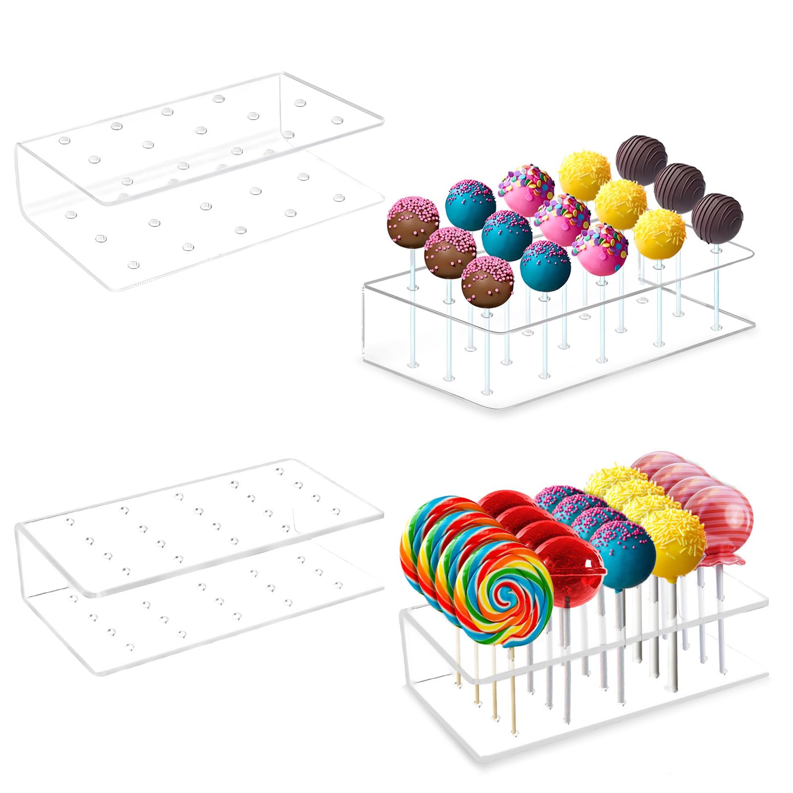Thatyro 4 Packs Cake Pop Holder 15 & 20 Holes, Clear Acrylic Cakepop Stand Display, Lollipop Holder Stand for Party Weddings Activities Decorative Candy (15 & 20 Holes)