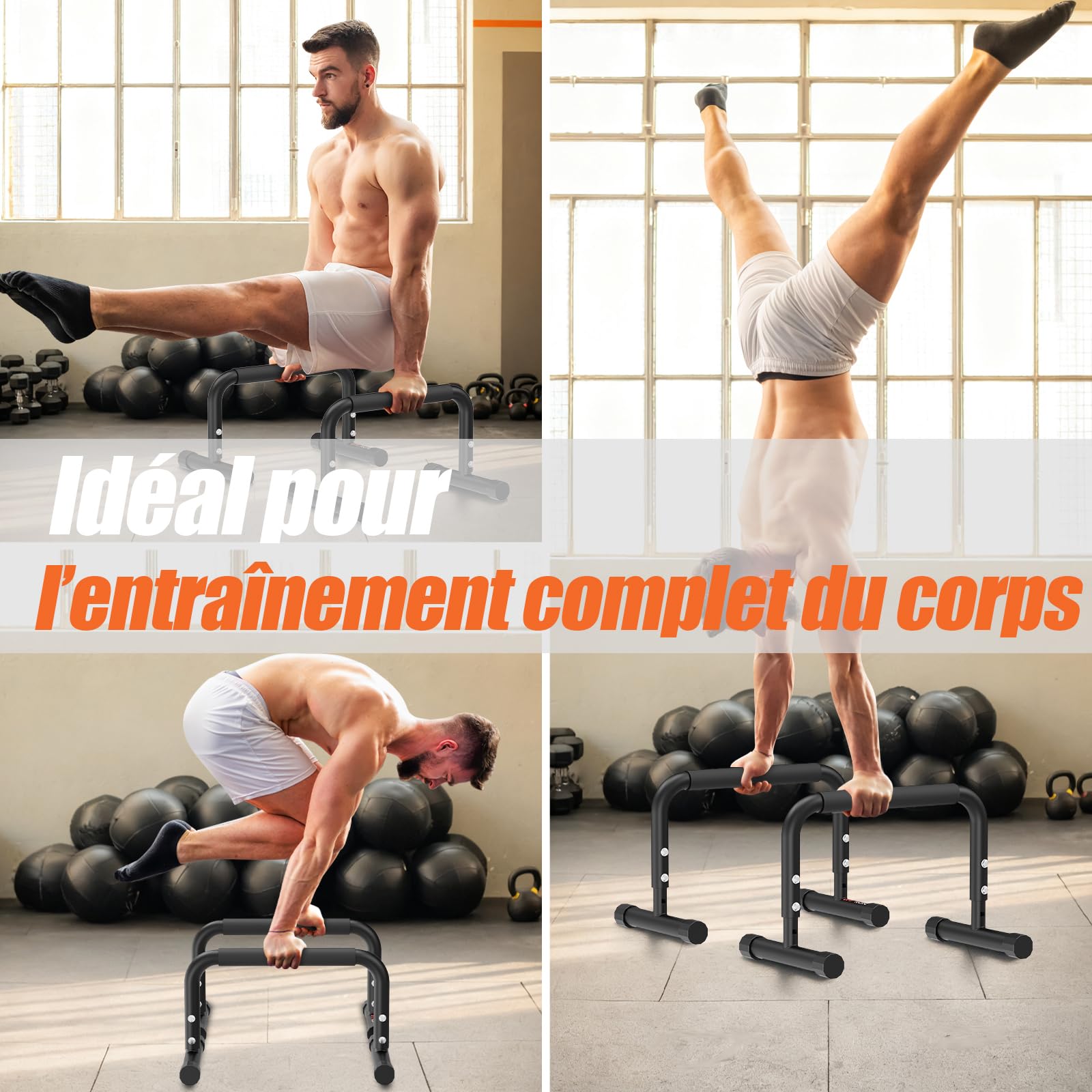 DH FitLife Barres parallettes calisthenics réglables 30–35 cm | Poignées de pompes 2 hauteurs | Dip bar 200 kg pour musculation, fitness & street workout | Utilisation intérieur & extérieur
