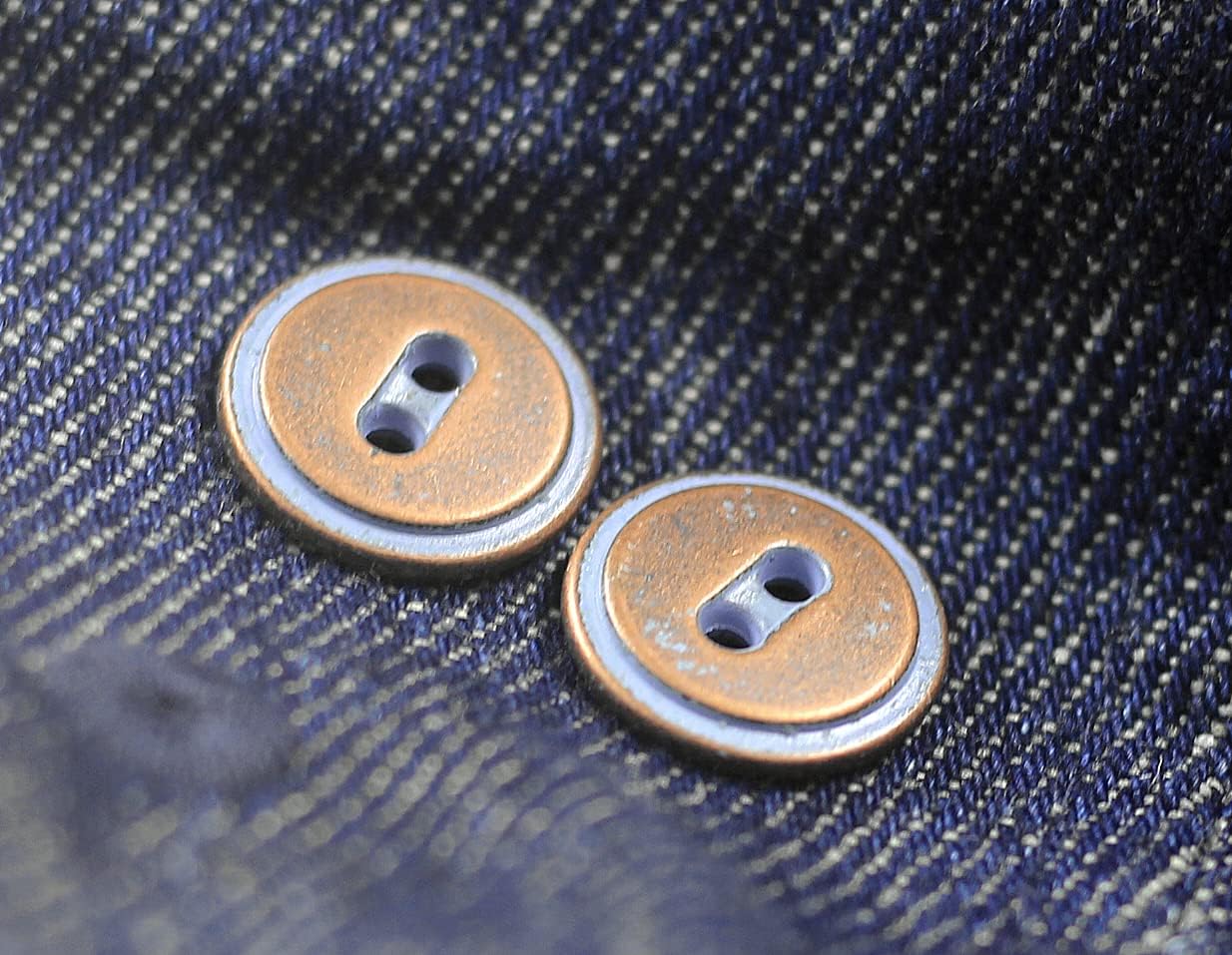 Bezelry 30 Pieces Stepped Edge Copper and Pastel Blue Metal Hole Buttons. 13mm (1/2 inch)