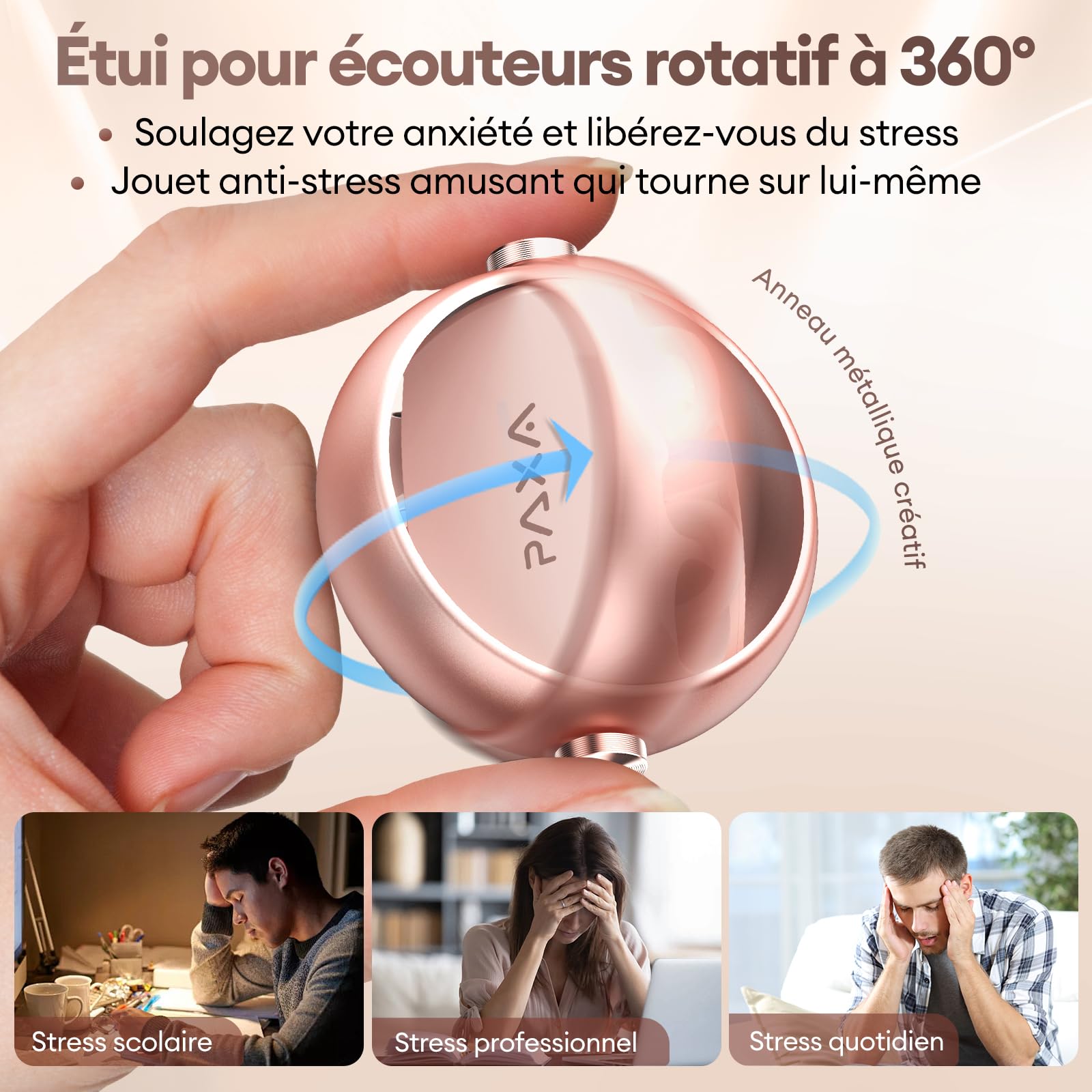 PAXA Double Casque 2-en-1 Clip Open-Ear Écouteurs Bluetooth sans Fil, Bluetooth 6.0-0 Délai, 140H Autonomie, Reconnaissance L/R Automatique, Réduction Bruit Hybride Travail/Sport/Quotidien, Or Rose