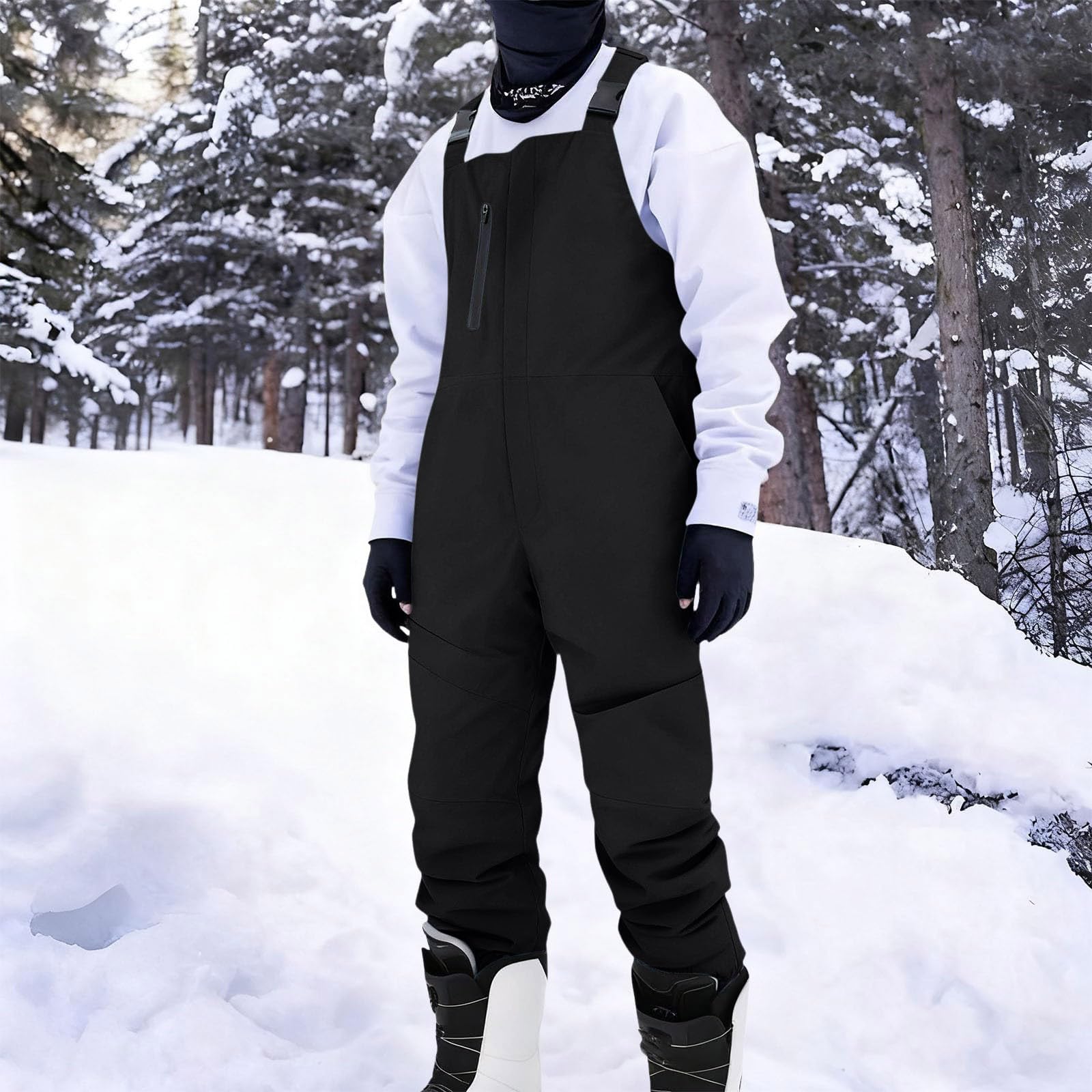 Peto con bolsillos con cremallera y tirantes ajustables – Pantalones térmicos de snowboard de invierno