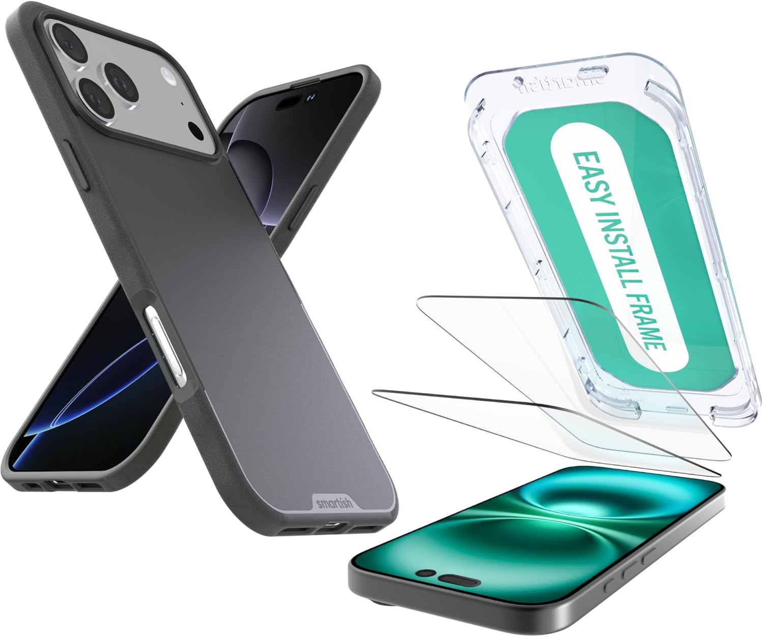 Smartish® iPhone 17 Pro MagSafe Case + Screen Protector - Magnetic Slim Case - Protective Thin Grip Cover + 2-Pack Tempered Glass Screen Protectors for Apple iPhone 17 Pro - Black Tie Affair