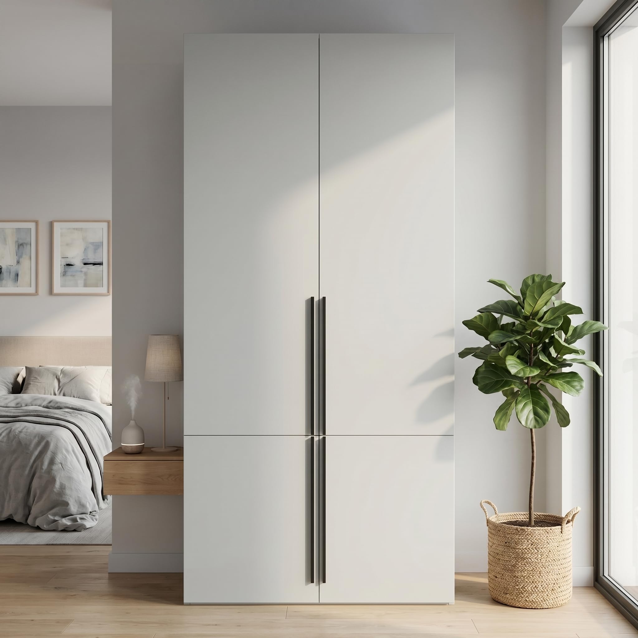 Armoire 90 x 50 x 200 cm, gris, porte-pantalons, 4 compartiments, tringle à