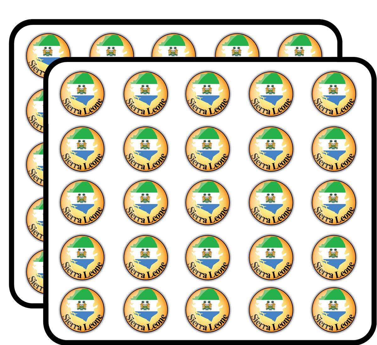 Sierra Leone Map Flag Glossy Label Sticker for Scrapbooking Waterproof Vinyl Stickers for Water Bottle, Laptop & Phone Case 50 Pack