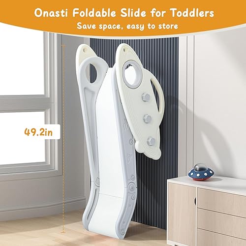 Miniatura 6 de Onasti Tobogán infantil para niños pequeños de 1 a 3 años de edad, tobogán de plástico para interiores y exteriores, juego independiente con aro de