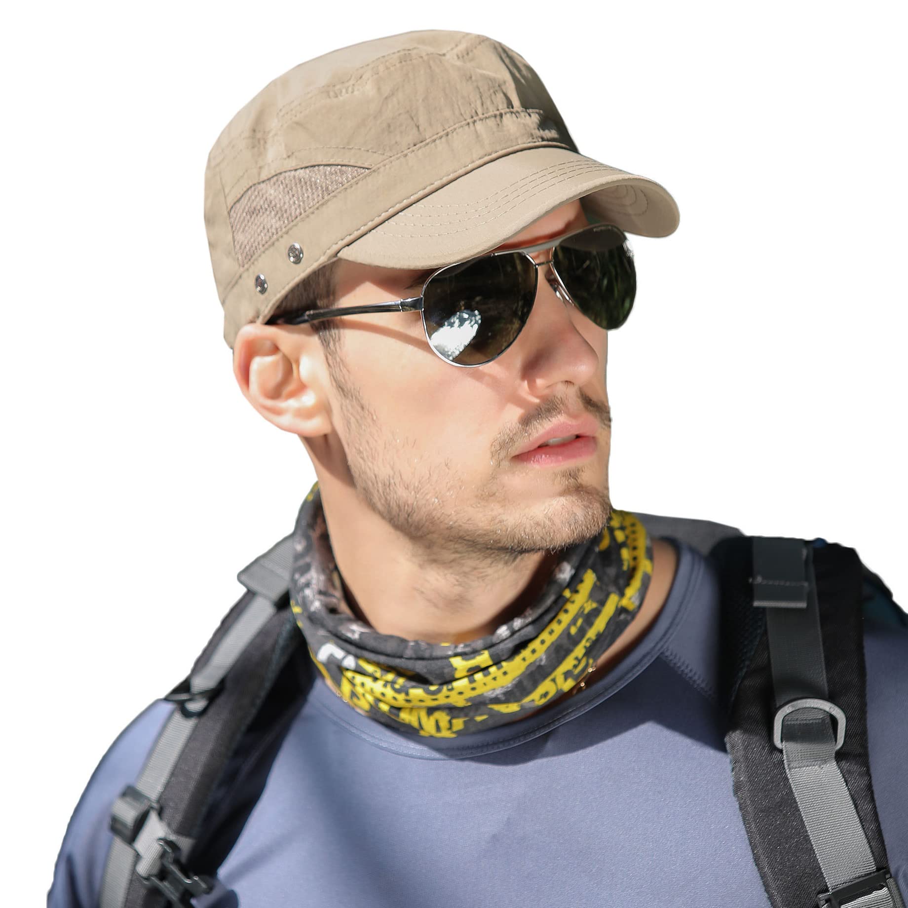 PyrafoxMens Waterproof Army Cap Short Brim Breathable Military Cap Adjustable Classic Baseball Cap