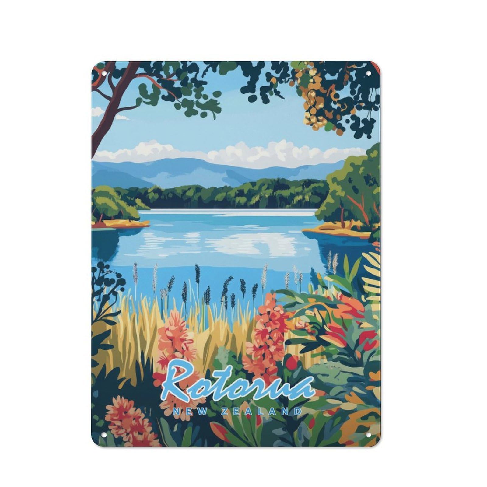 Junmoney Style-18 Rotorua, New Zealand Landscape(2) Vintage Tin Sign 40X30cm For Garage Or Workshop, Suited To Garage Decor Fans, For Retro Home Interiors
