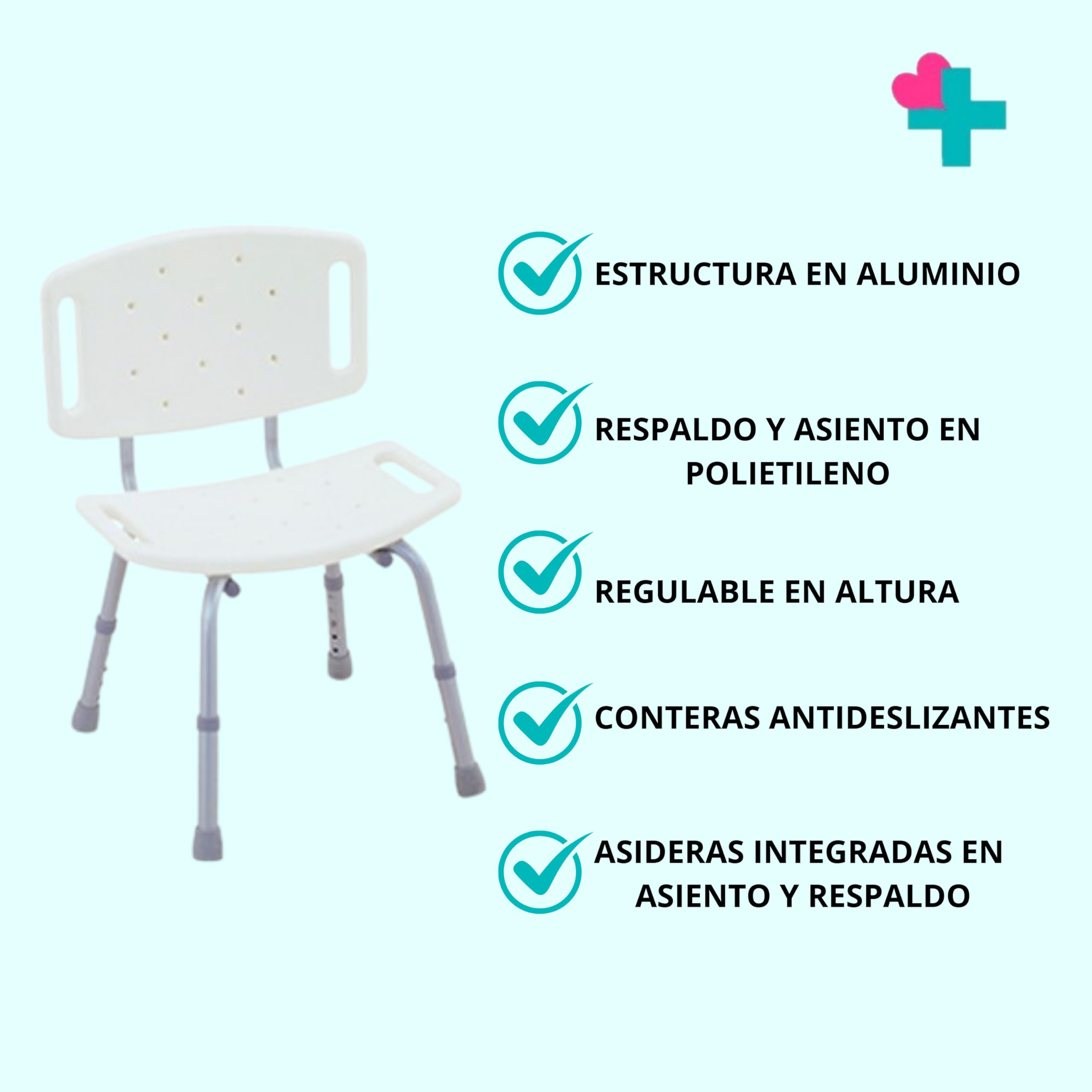 Asiento Ducha con Respaldo. Silla Ortopedica Ducha Antideslizante. Silla de Baño Geriatrica. Silla para Plato de Ducha Regulable en Altura. Silla de Ducha para Personas Mayores.