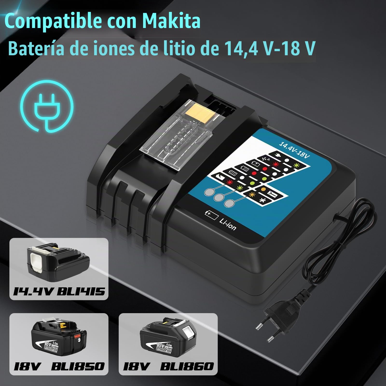 2pcs BL1860 5,5Ah batería de Repuesto para Makita batería 18V con Cargador | Repuesto para Makita Cargador 18V DC18RCT Compatible para 14.4V-18V BL1860 BL1850B