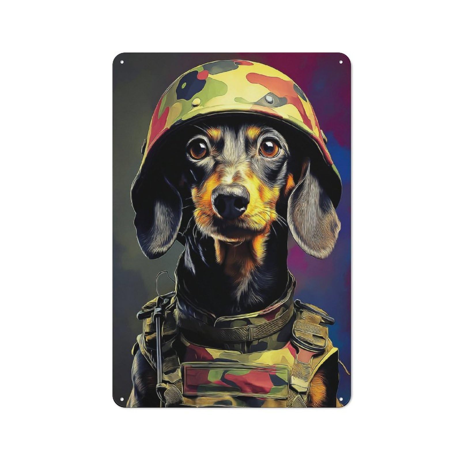 Junmoney Heroic Hound In Camo Gear Rustic Metal Wall Sign 30X20cm For Kitchen Or Home Bar, For Garage, Workshop And Man Cave Decoration