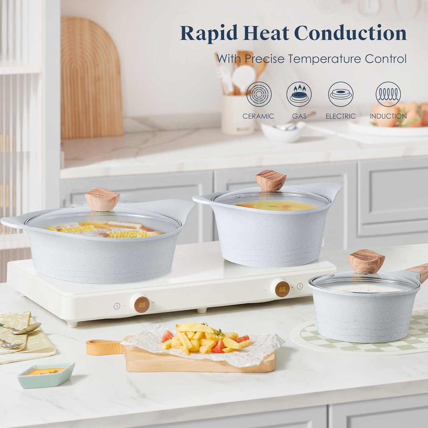 YIIFEEO Pans and Pots Set Nonstick, Granite Cookware Set, Non Stick