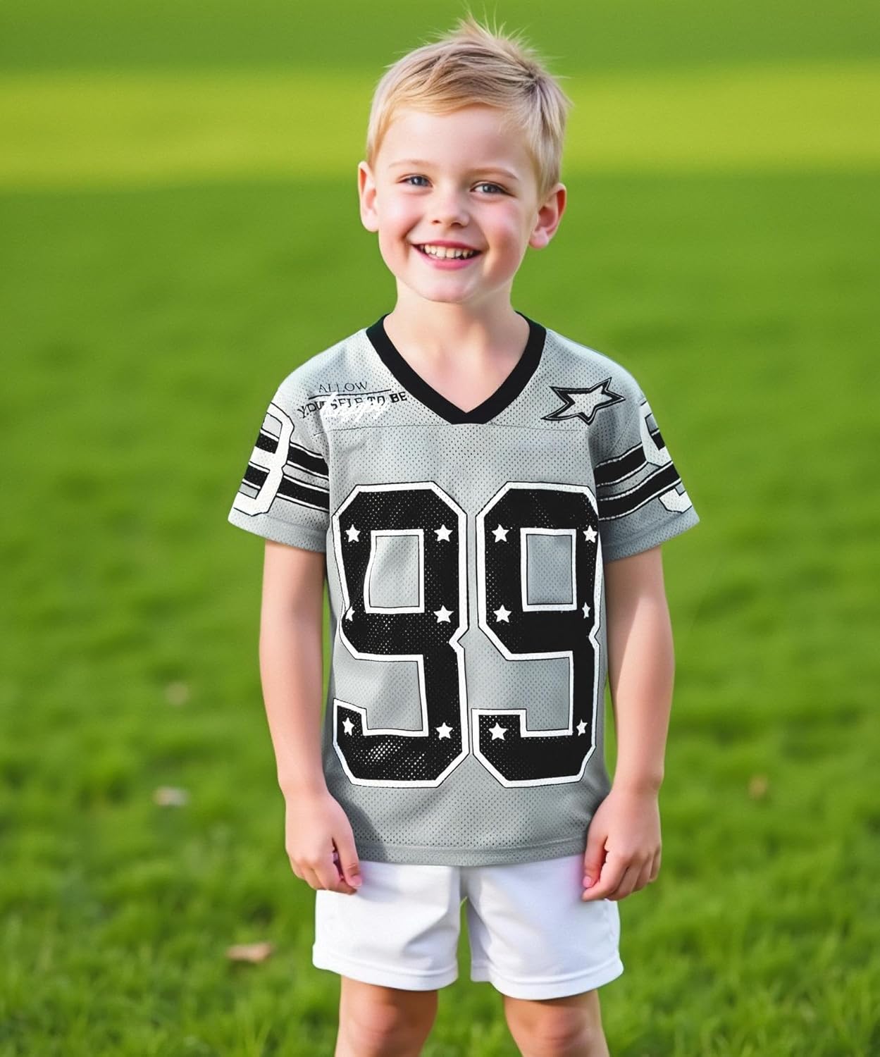 MODNTOGA Boy Girl Baseball Outfit 99 Star Graphic T-Shirt Be Happy Letter Print Short Sleeve Summer Tops V Neck Holiday Shirt - Image 2