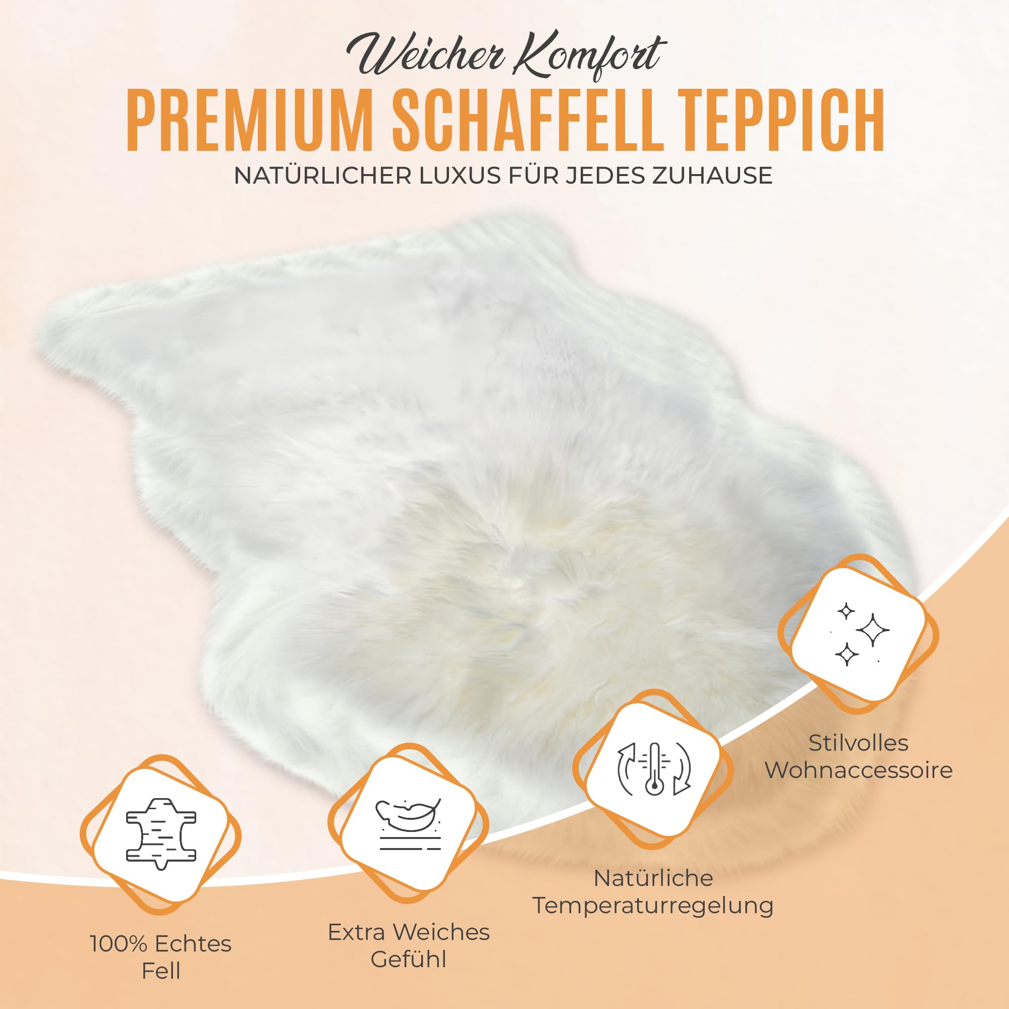 Echtes Schaffell Weiß Natur – Premium Lammfell Teppich, Kuschelig Weiches Fell, Wärmeisolierend & Atmungsaktiv – Deko, Sitzauflage für Sofa, Bett & Stuhl (L:100-110cm)