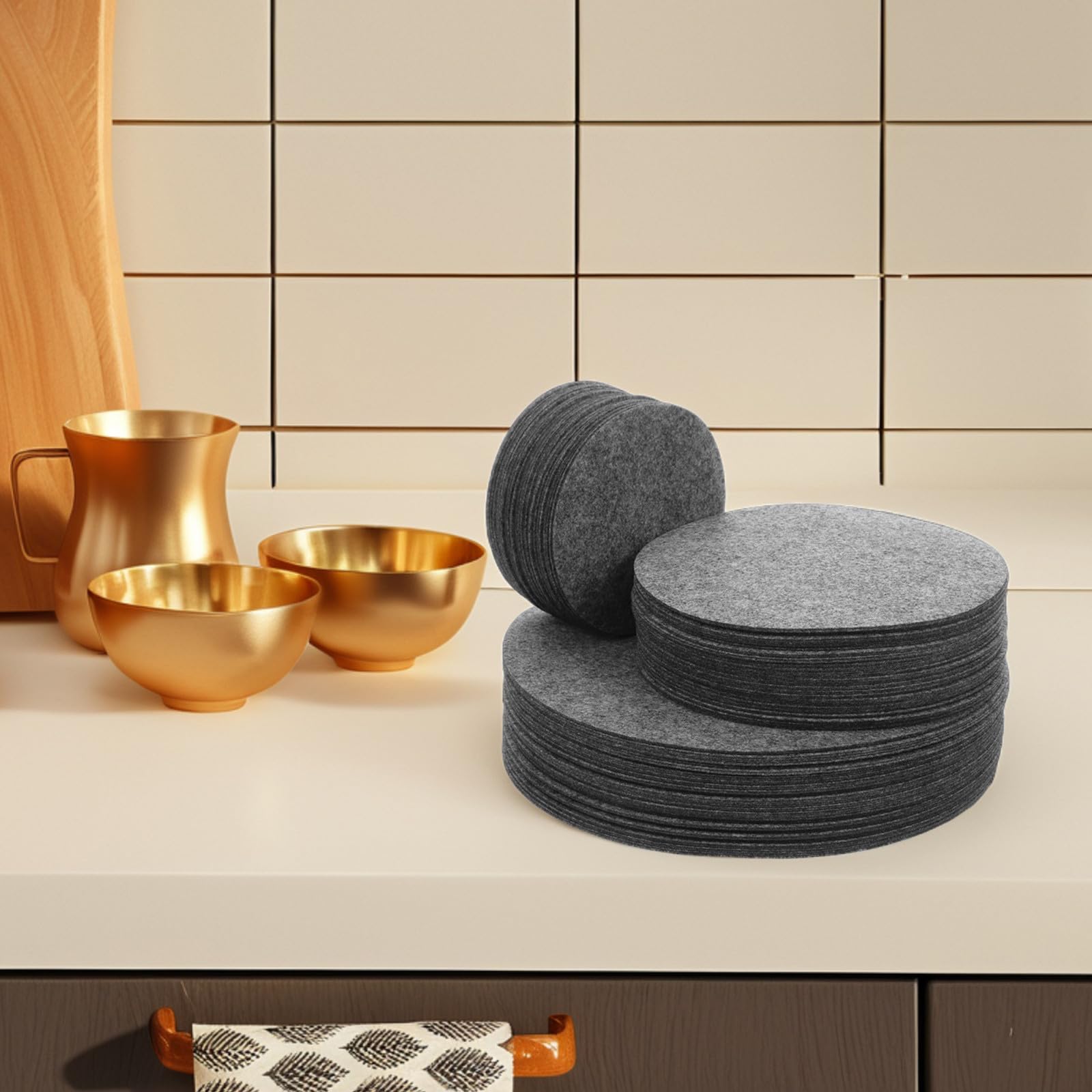 144 Protectores de Ollas y Sartenes de Fieltro Redondos para Cocina en Casa y Restaurante, Separadores de Platos para Evitar Arañazos y Almacenamiento Seguro