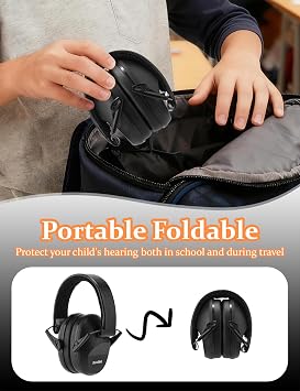 Kids Noise Reduction Ear Muffs - SNR 25-31dB Noise Cancelling Headphones for Children Adults, Over-Ear Hearing Protection for Autism Sensory, Concerts/Fireworks/Air Shows - Black