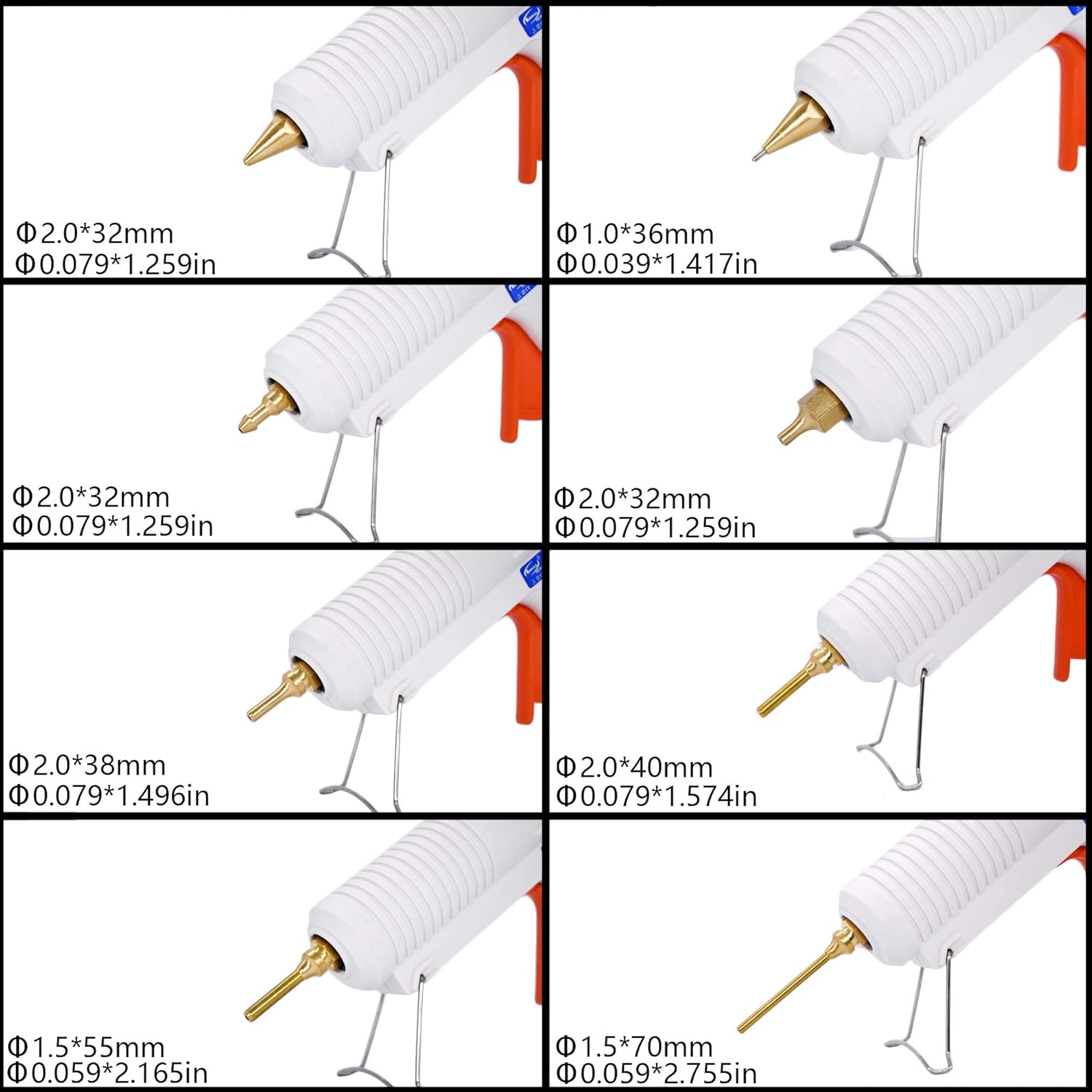 Boswell 18Pcs/Pack Glue Gun Nozzles Pure Copper Small Diameter Large Bore 0.04 x1.42 Inch 0.06 x2.17 0.08 x1.26 0.12 x2.76 for Hot Glue Guns