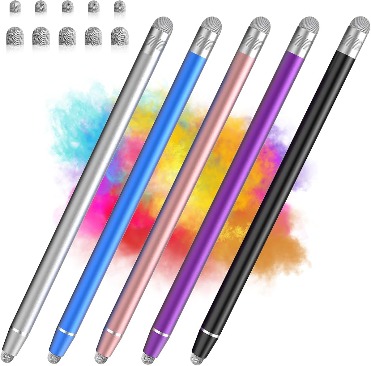 Styluslink Stylus Pen for Touchscreen(5-Pack),2 in 1 Fiber Stylists Pen | High Sensitivity, Metal Barrel, iPad Stylus Pen for iPhone Android Microsoft Surface Switch Tablet All Touch Screens