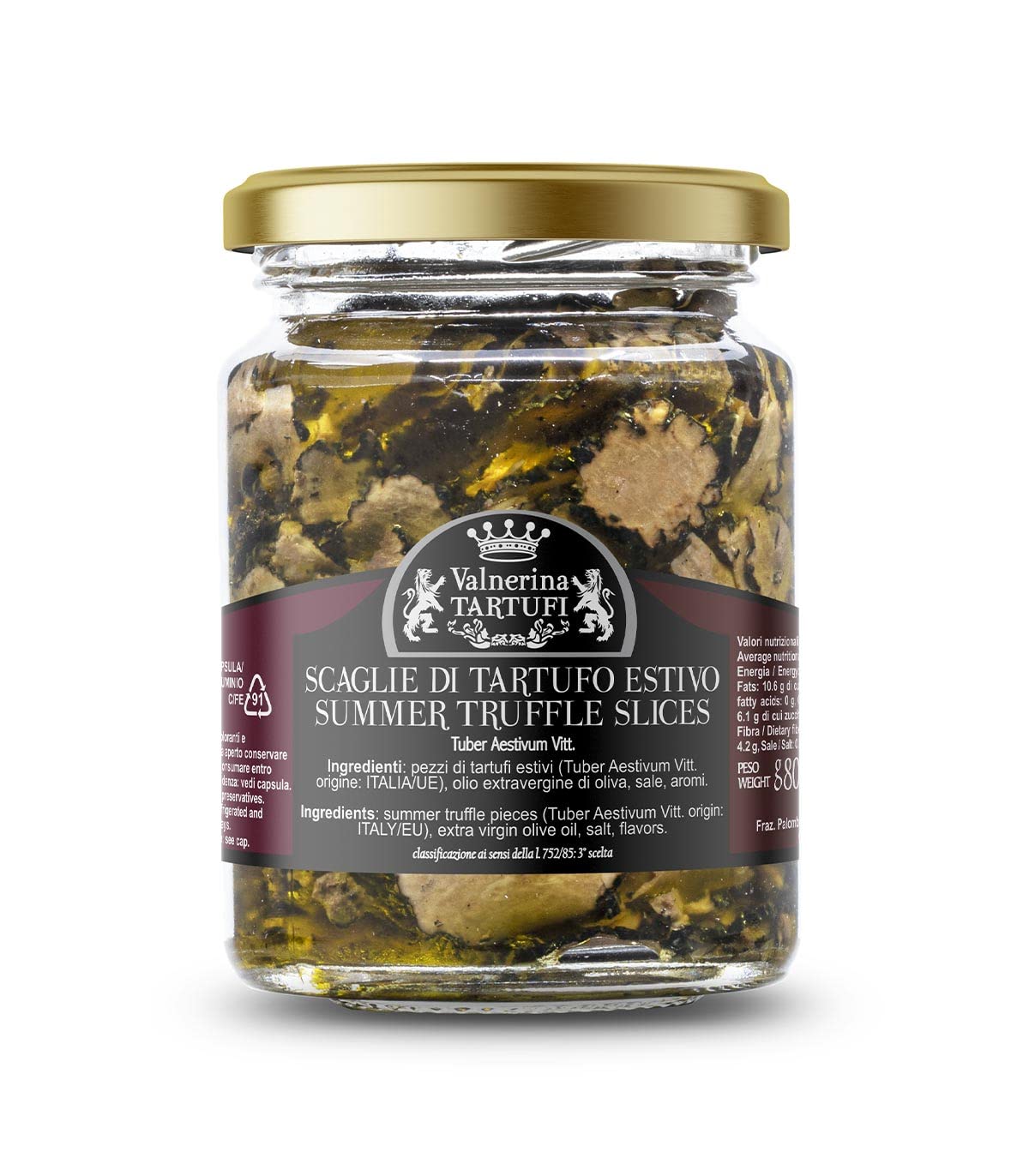 Summer Black Truffle Slices | Sliced Truffles, Slats, Carpaccio | Natural, Craft and Italian Preserved in EVO Extra Virgin Olive Oil | 80 gr jar.