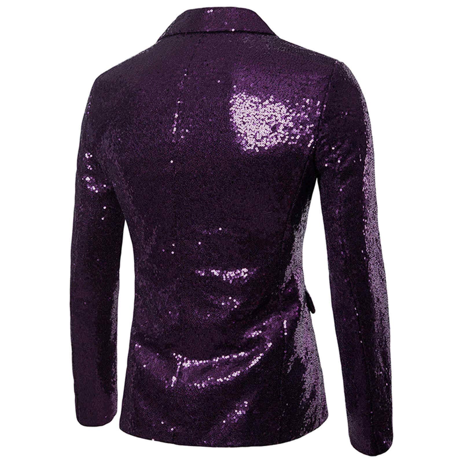 Generisch Marynarka męska z cekinami, slim fit, na lato, lekka, regularna, męska, na wiosnę, stylowa kurtka garniturowa, biznesowa, wesele, imprezę, liliowy, S