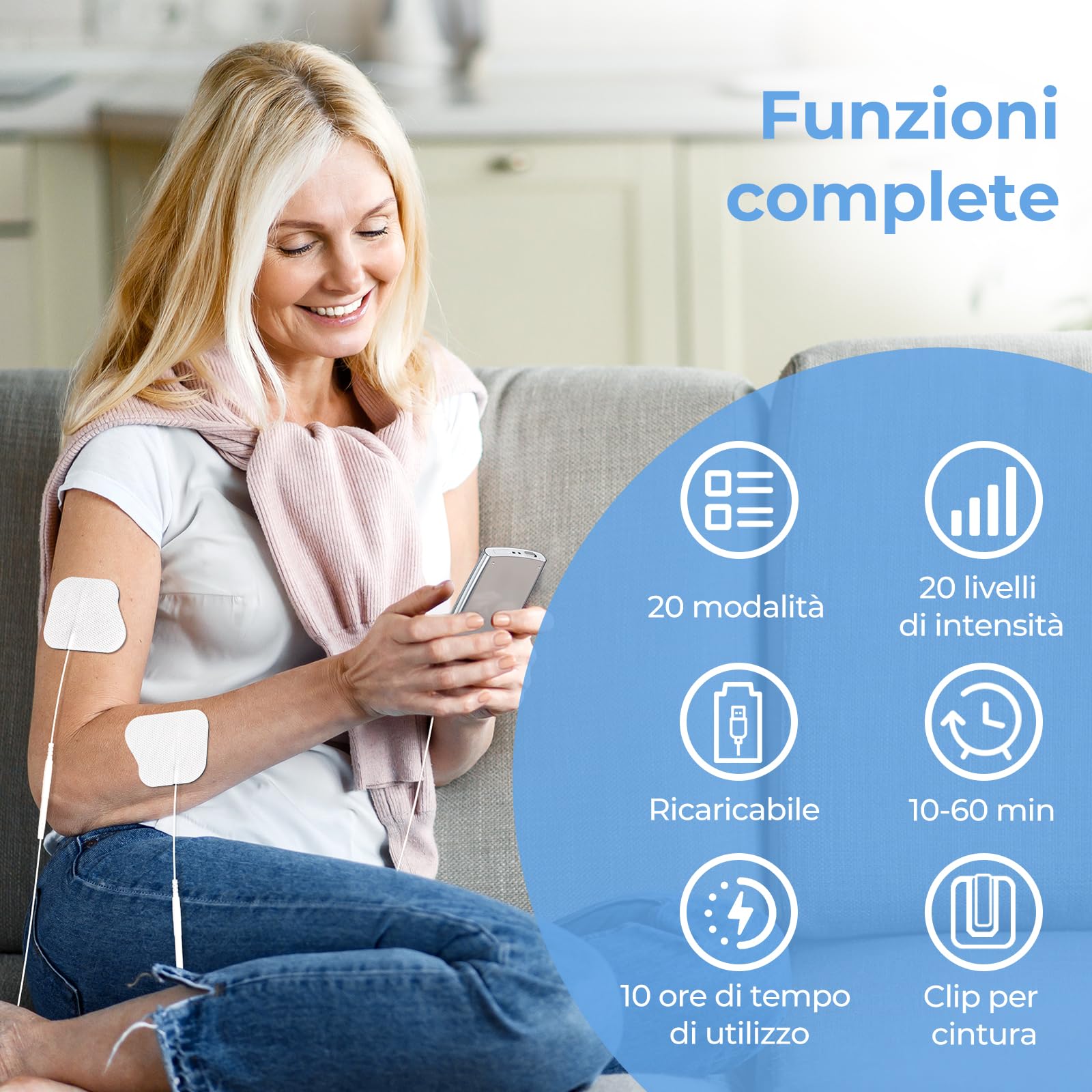AUVON Elettrostimolatore Muscolare, TENS Elettrostimolatore a Doppio Canale con 20 Modalità e 10 pezzi di Elettrodi TENS con Design Brevettato per Alleviare il Dolore a Schiena, Collo e Spalle
