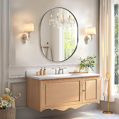Miniatura 59 de ANDY STAR Espejos ovalados de baño, espejo de tocador doble de 30 x 48 pulgadas, espejos ovalados negros para baño, marco de acero inoxidable