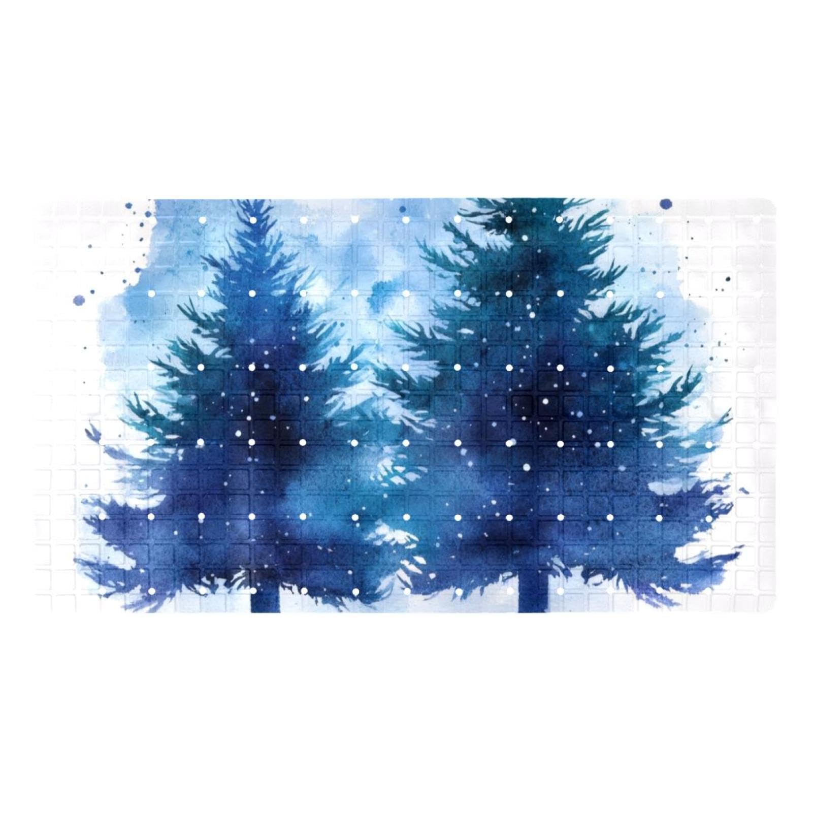 Badematten für die Badewanne, Motiv: Tannenbäume, abstrakte blaue Silhouetten, rutschfest, rechteckig, Badematte mit Saugnäpfen, maschinenwaschbar, 39,9 x 70,9 cm