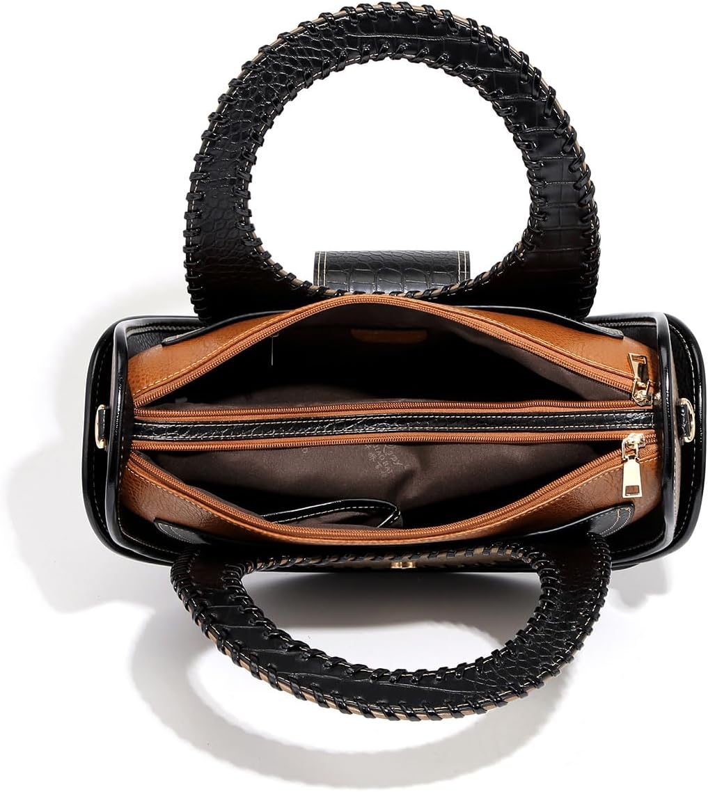 Designer Handbag Black Multi-Color Leather Vintage women's handbag Large Capacity Multi-layer 2025 new in crossbody - Image 6