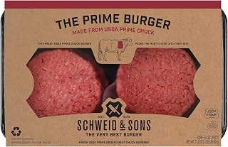 Schweid & Sons The Prime Burger: USDA Prime Beef Chuck Patties, 75/25 Lean, 5.3oz x4 Pack – Juiciest Flavor