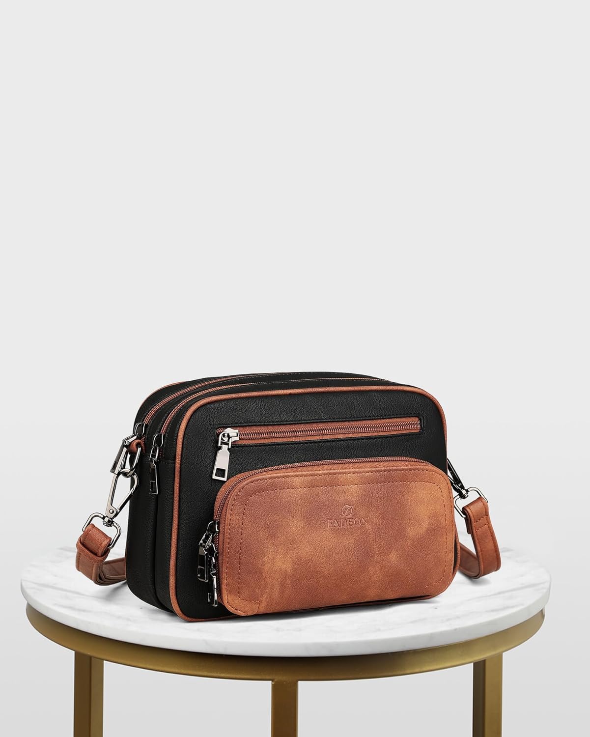 FADEON Crossbody Bags for Women Multi-pocket Leather Crossbody Purses, Designer Shoulder Bag Adjustable Removable Strap Black Brown - Image 9