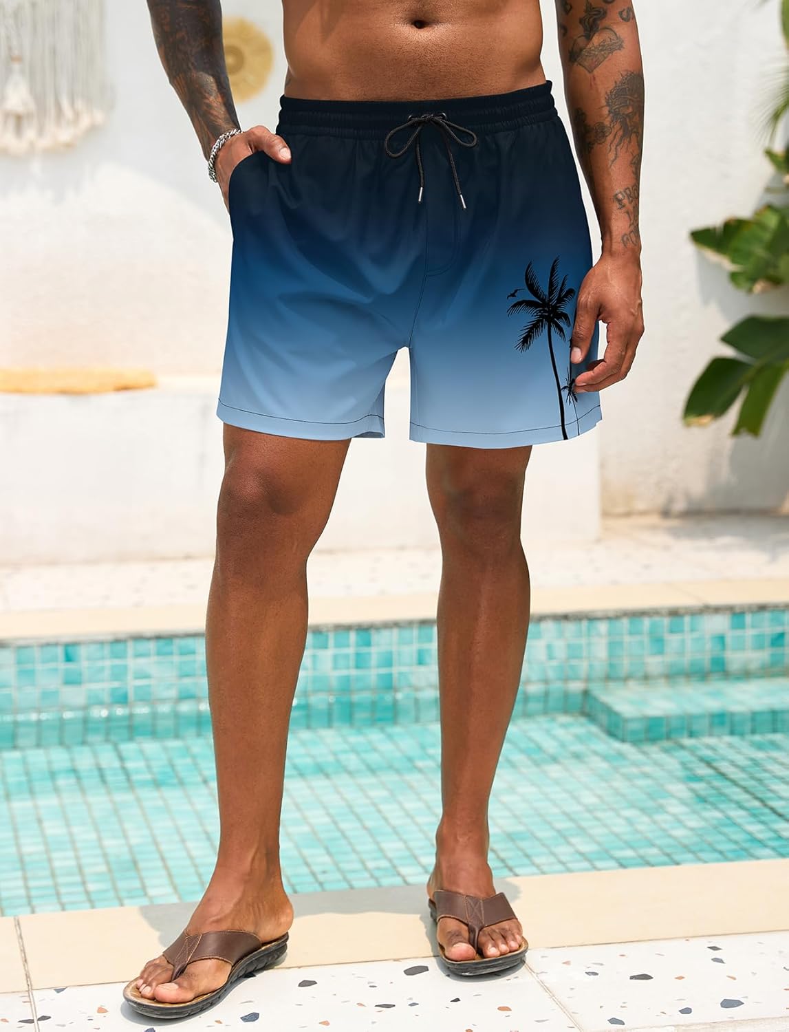 Lzzidou Men Swim Trunks with Mesh Liner 5 Inch Inseam Board Shorts Quick Dry Bathing Suit - Image 2