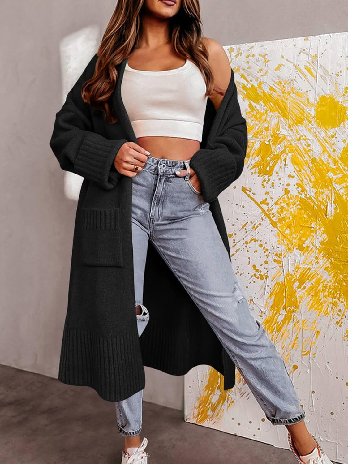 Danedvi Cardigan Sweaters for Women Fall Open Front Knit Cardigans Duster Coat - Image 2