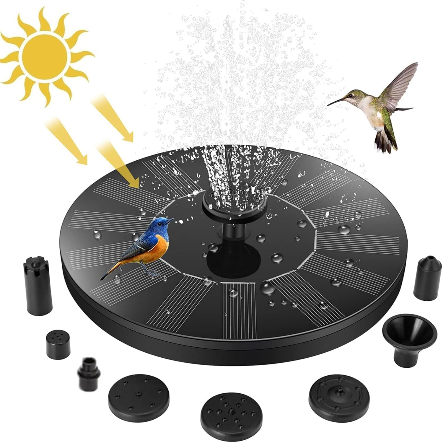 Solar Fountain Pump,Solar Powered Water Features with 8 Nozzles for The Garden, Floating Pond Pump for Bird Bath,Pool, Patio,Pond and Fish Tank Black