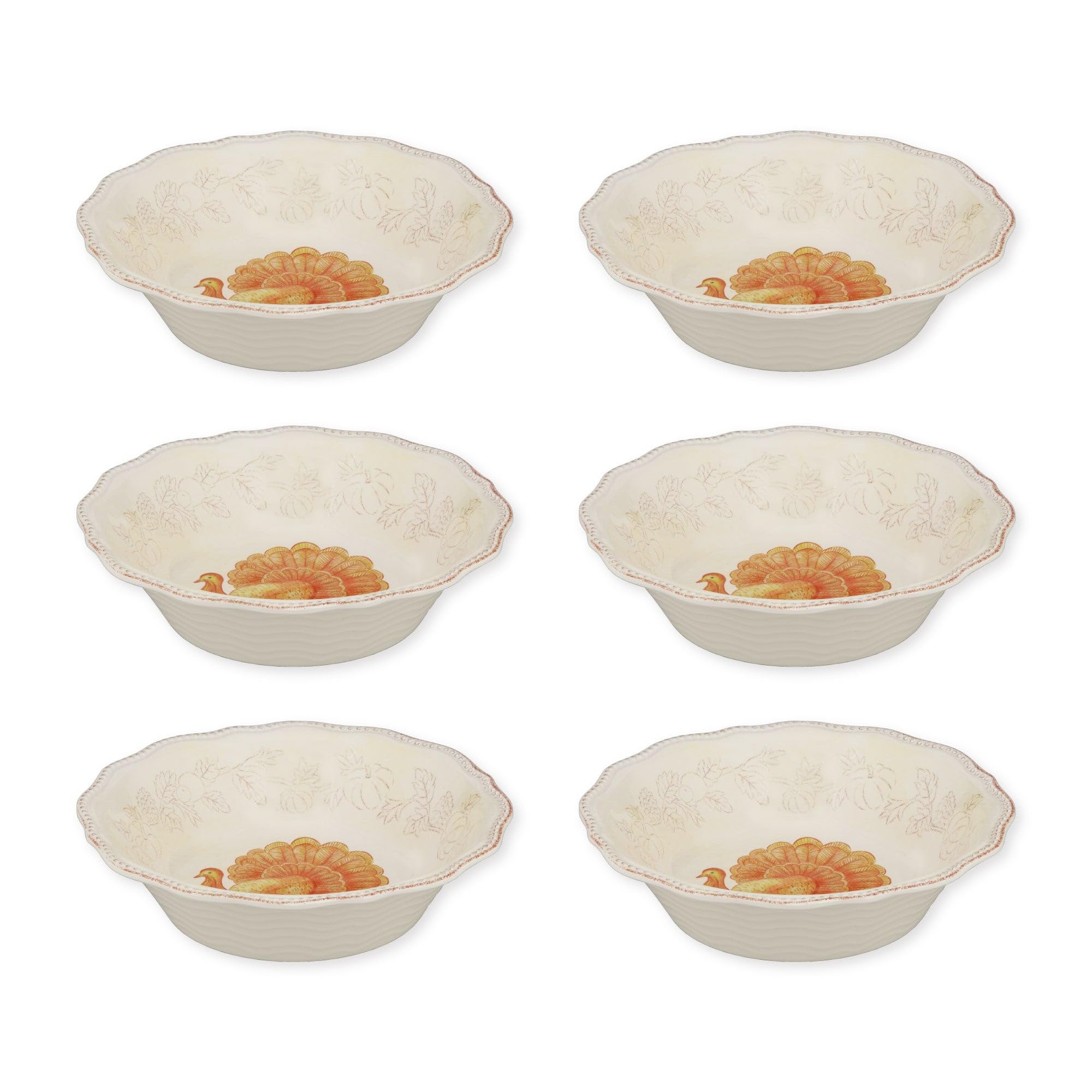 UP ware Glitter Truthahn Melamin-Schüssel-Set, Blumenförmige Schalen mit Perlenrand für Nudeln, Reis, Suppe und Salat, BPA-frei, spülmaschinenfest, bruchsicher, Orange, 20,3 cm, 6 Stück