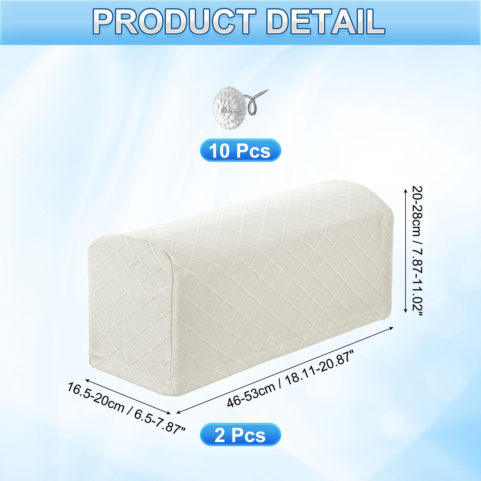 QUARKZMAN 2Pcs Fundas Estirables para Reposabrazos para Sillones Blanco | Fundas De Poliéster Con Patrón De Diamante, Y Sofás Reclinables, Con Alfileres De Torsión Para Sillas Sofás