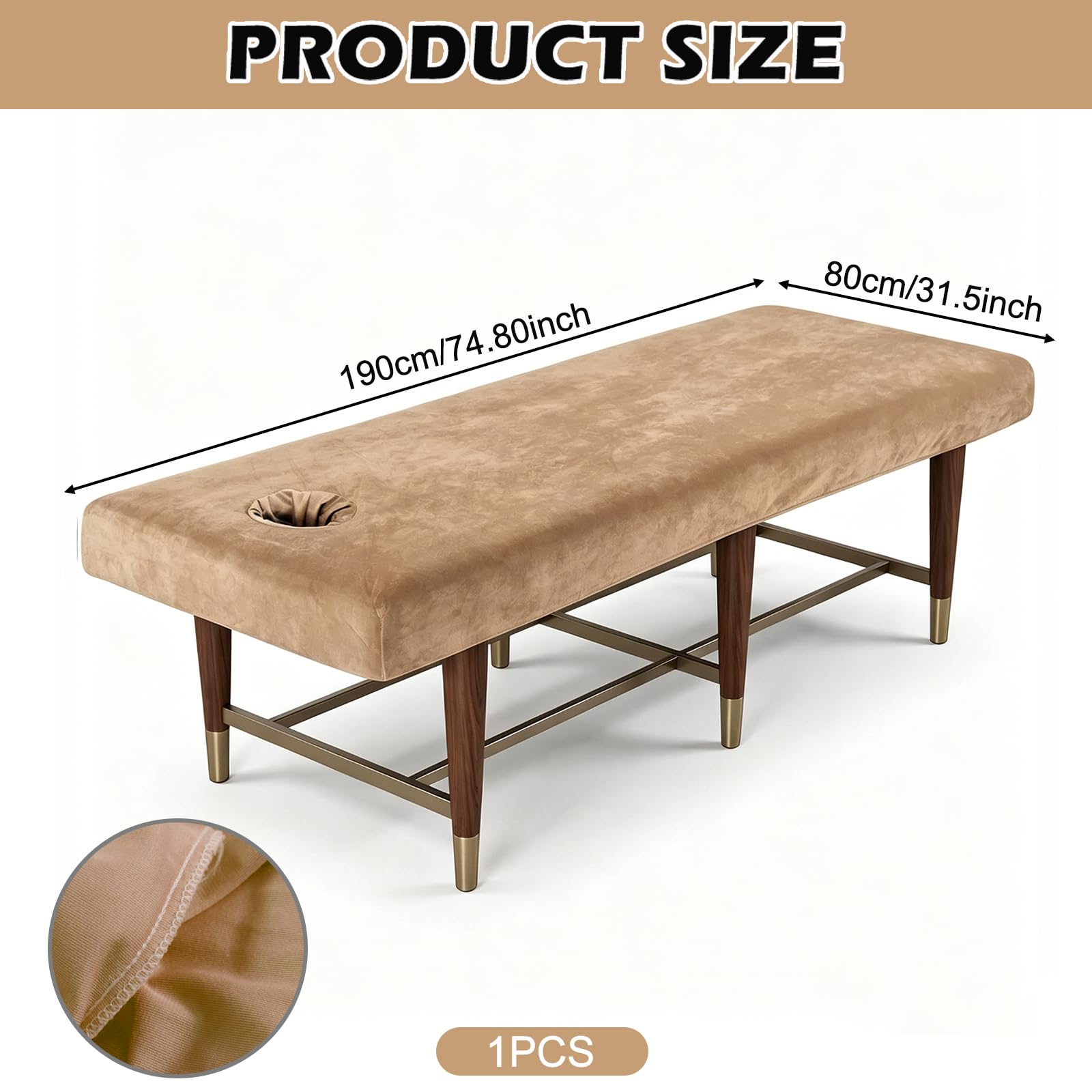 Housse pour table de massage avec trou : 80 x 190 cm en velours cristal épais, lavable, douce et respirante, convient aux tables de maquillage et bancs de thérapie, chameau