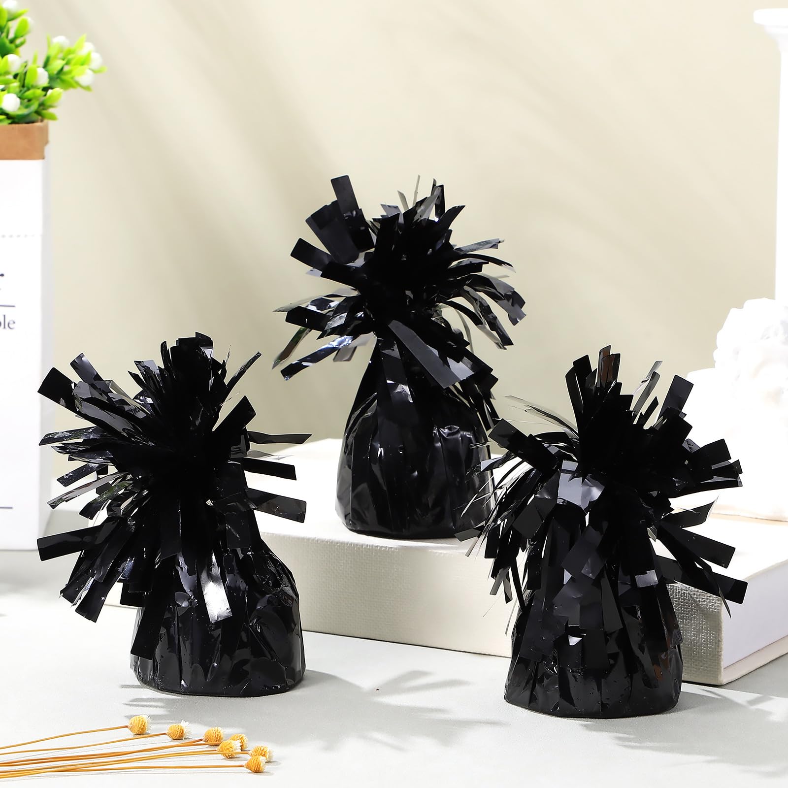 STOBAZA Pesas para Globos de Fiesta 8 Unidades Colgantes Negras, Accesorios para Decoración de Bodas y Eventos, Peso Estable para Globos Papel de Aluminio Resistente