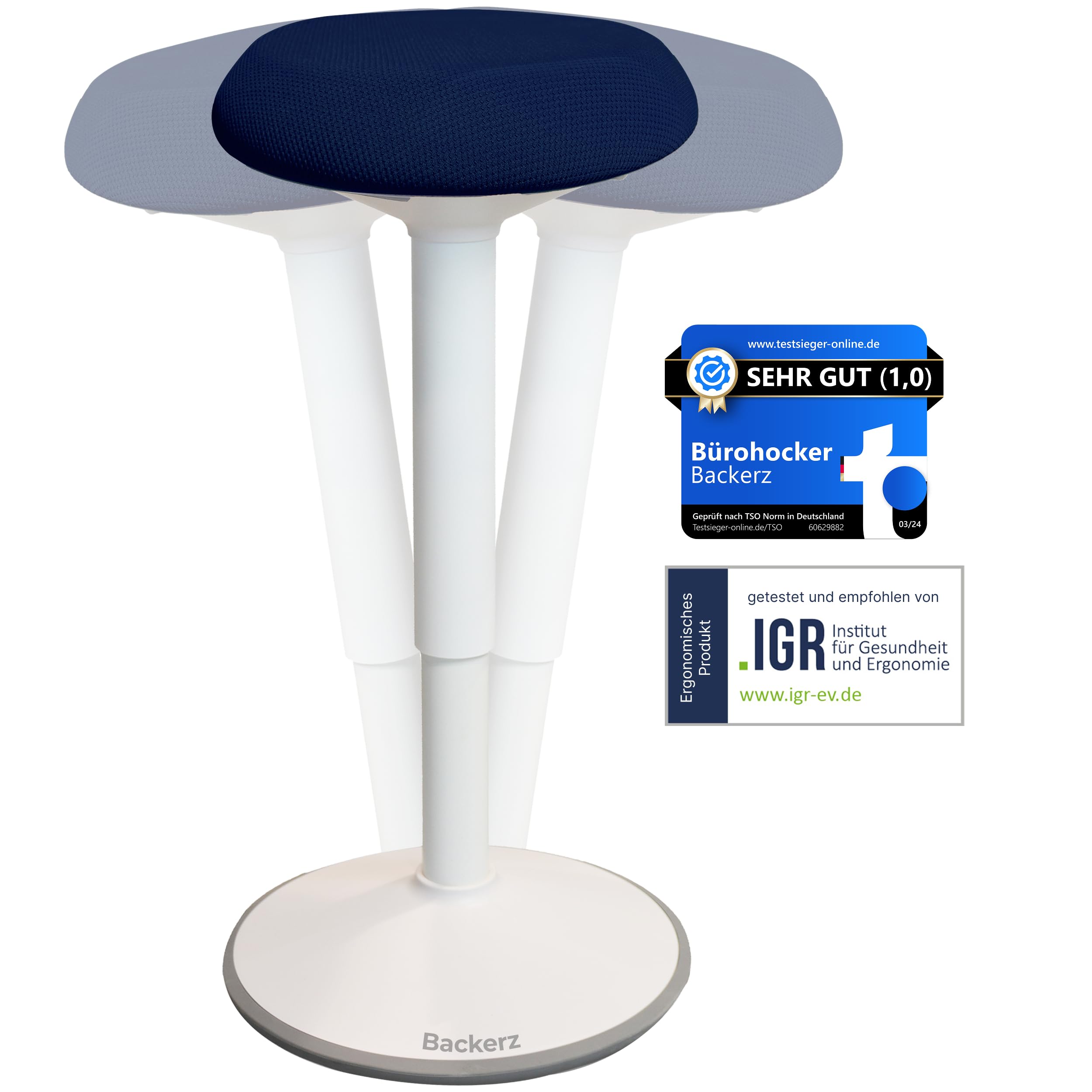 Backerz Ergonomischer Hocker - Bürohocker Testsieger mit 55-80 cm Stehhocker Höhenverstellbar mit Schwingeffekt - Büro Stehstuhl - Rutschfester Sitzhocker Ergonomisch - Wackelhocker Büro - Blau