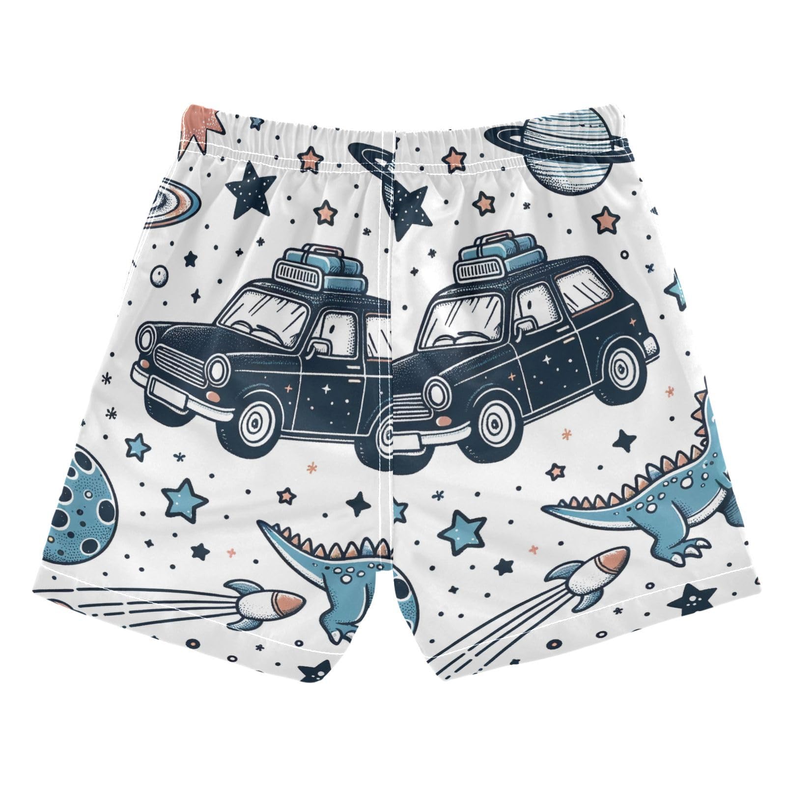 FLildon Cute Planets Dino Little Boys Swim Trunks with Mesh Lining Quick Dry Beach Board Shorts, 3T