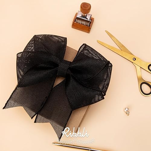 Vista 77 de Ribbli Cinta con alambre de arpillera azul marino, 2-1/2 pulgadas x 10 yardas continuas, cinta con borde con alambre para lazo grande, corona