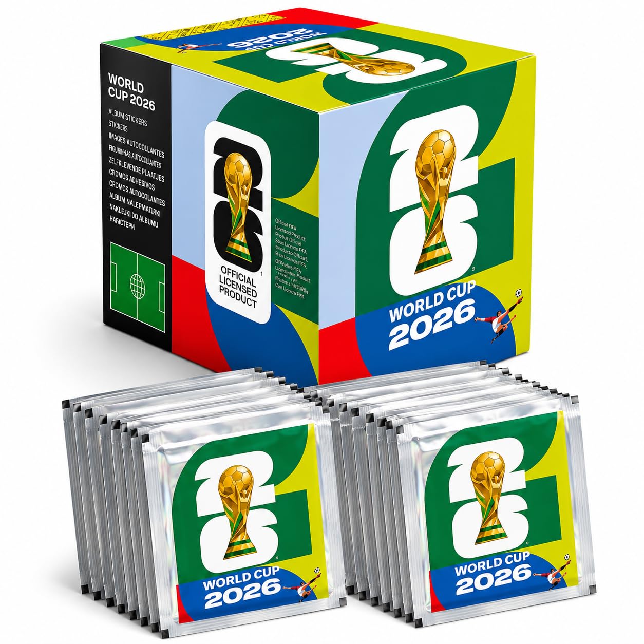 Fußball Sticker 2026, Box mit 50 Stickertüten, 350 Stickern zum Sammeln und Tauschen, Geschenkidee für Fußballfans und Sammler