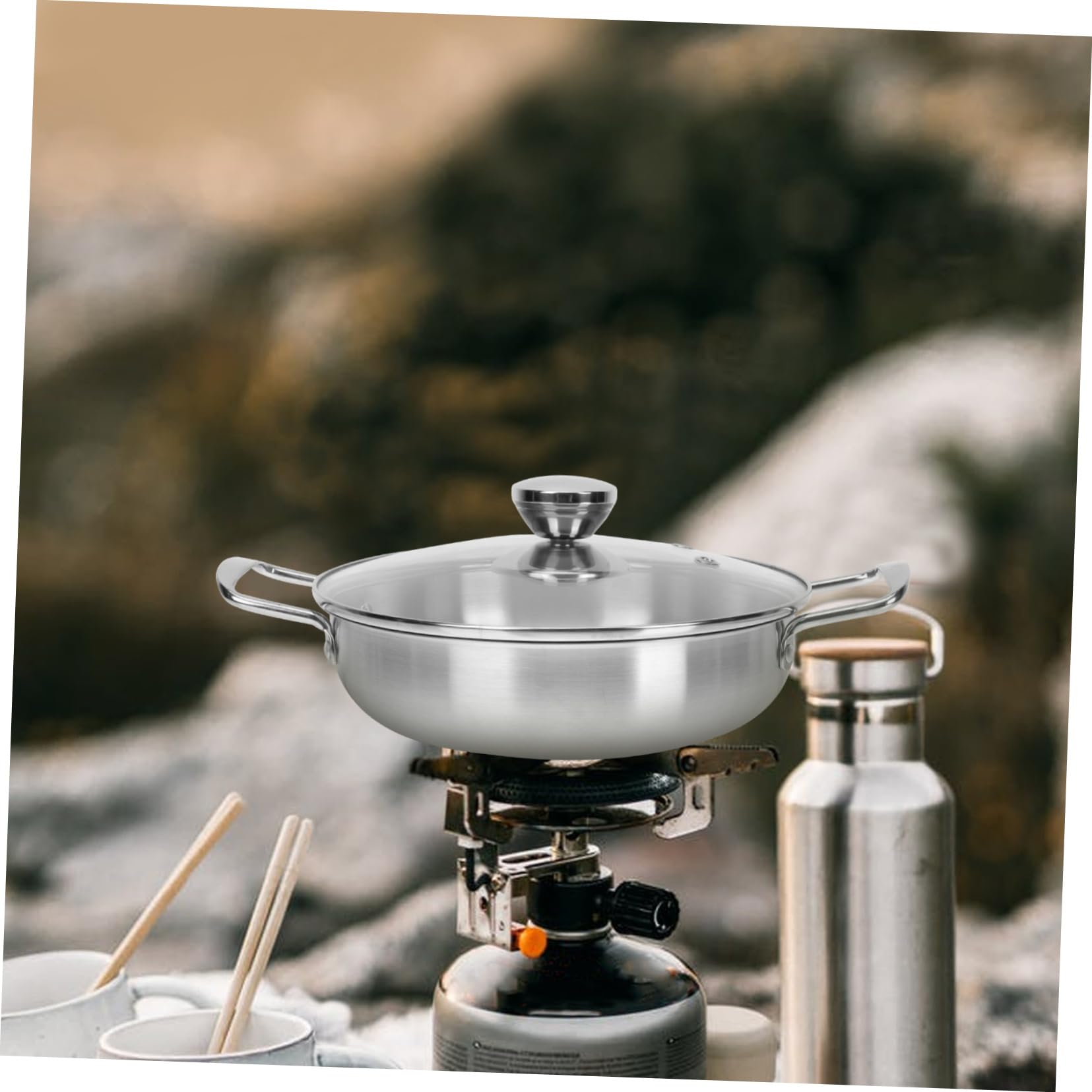 Pentola Ramen in Acciaio Inox a Fondo Piatto con Coperchio