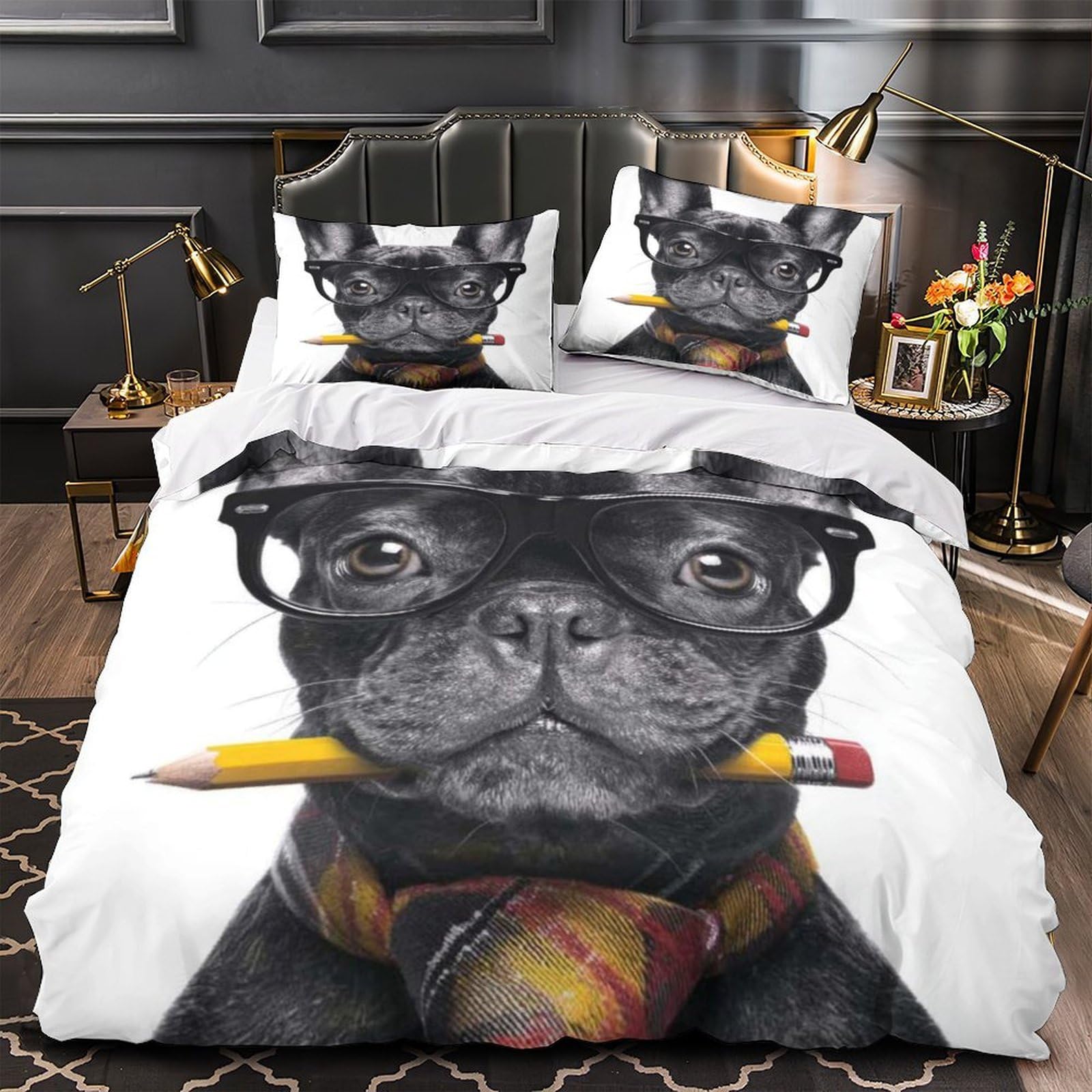 Parure de lit 3D chien drôle ultra douce et hypoallergénique avec fermeture éclair résistante
