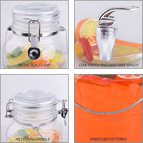 Miniatura 3 de Eleganttime Dispensadores de bebidas de vidrio de 1 galón para fiestas, paquete de 2 dispensadores de bebidas con espiga, dispensador de detergente