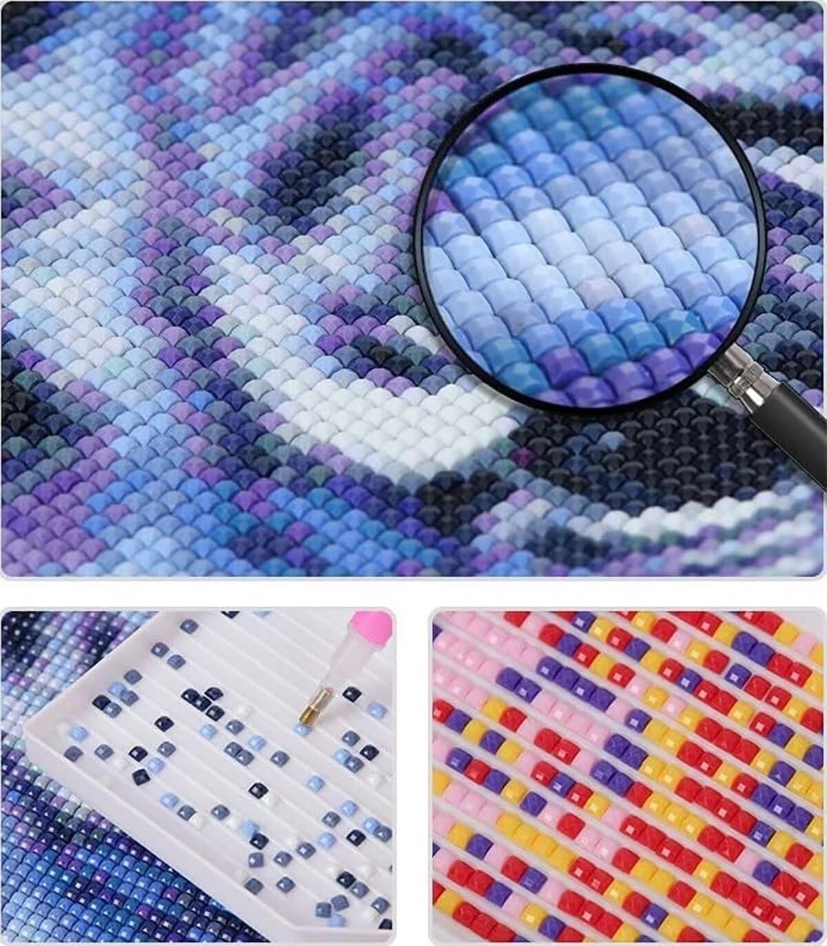 3 Pezzi Diamond Painting per Adulti Viola 5D Diamond Painting Crystal Art Ricamo Quadrato Aurora per Principianti Adulti, Arredamento per la Casa Decorazioni da Parete 60x90cm a-5804