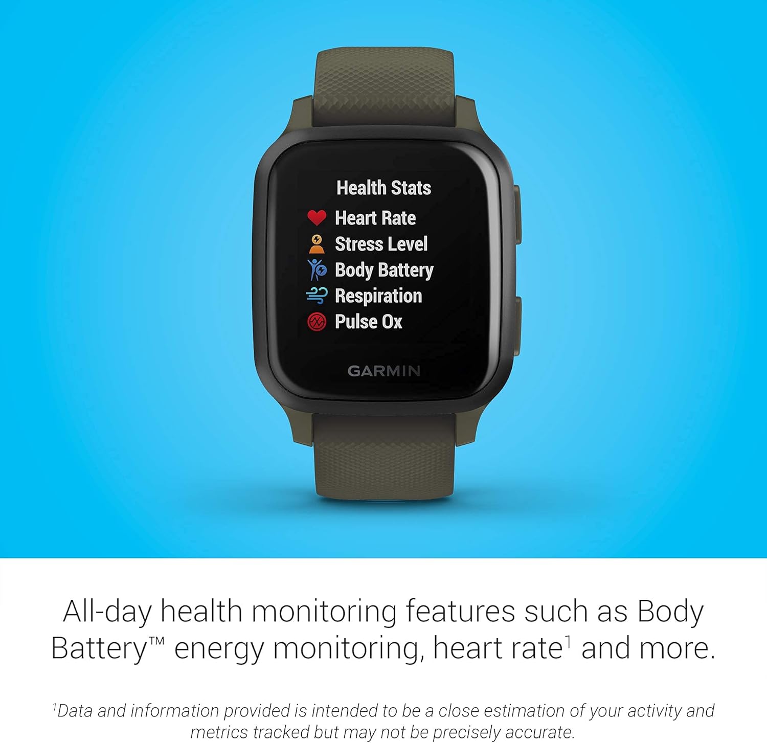 Garmin Venu Sq Music, GPS Smartwatch with Bright Touchscreen Display, Features Music and Up to 6 Days of Battery Life, Slate and Moss Green (Renewed)