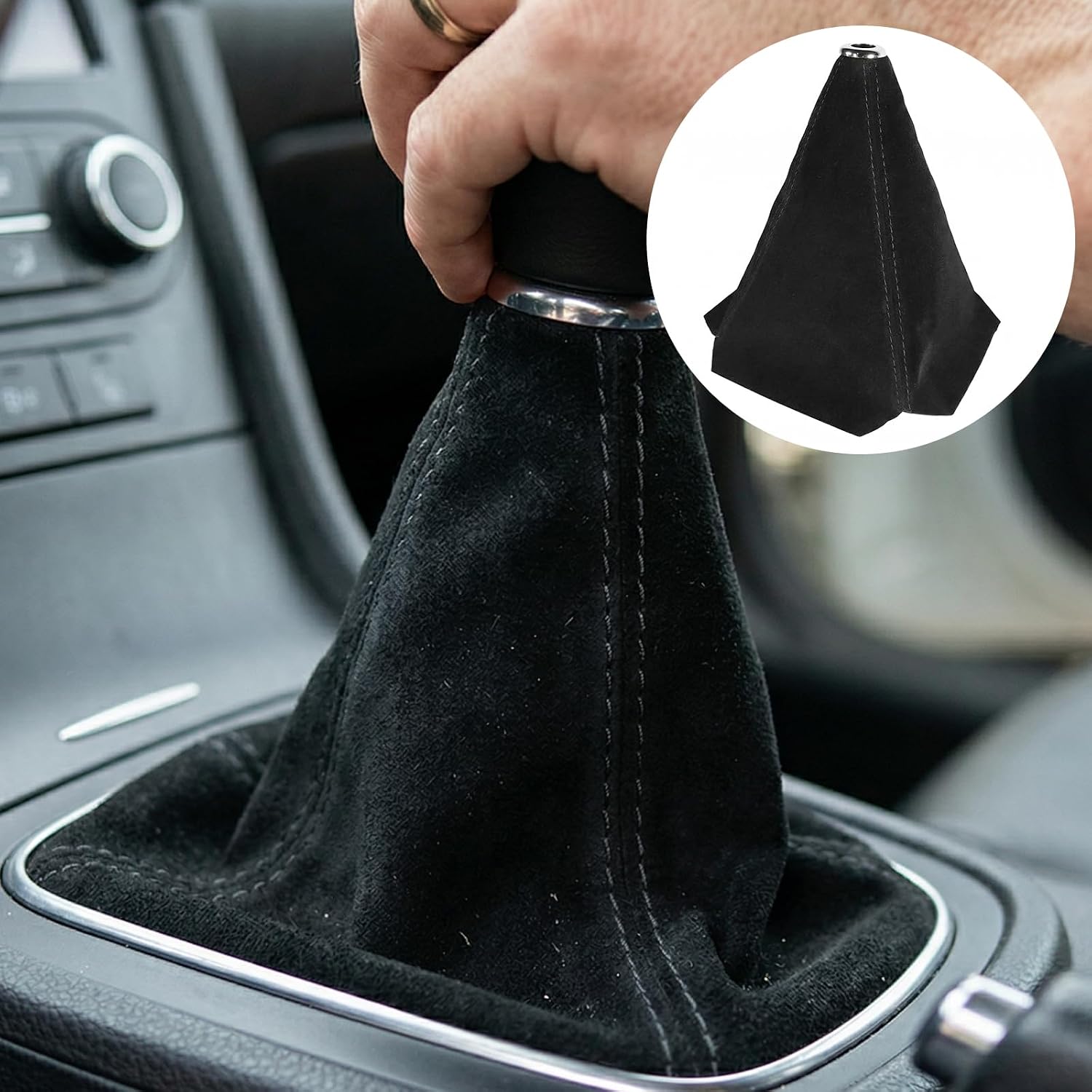 Suede Universal Manual/Auto Shift Boot Cover, Black with Red Stitch